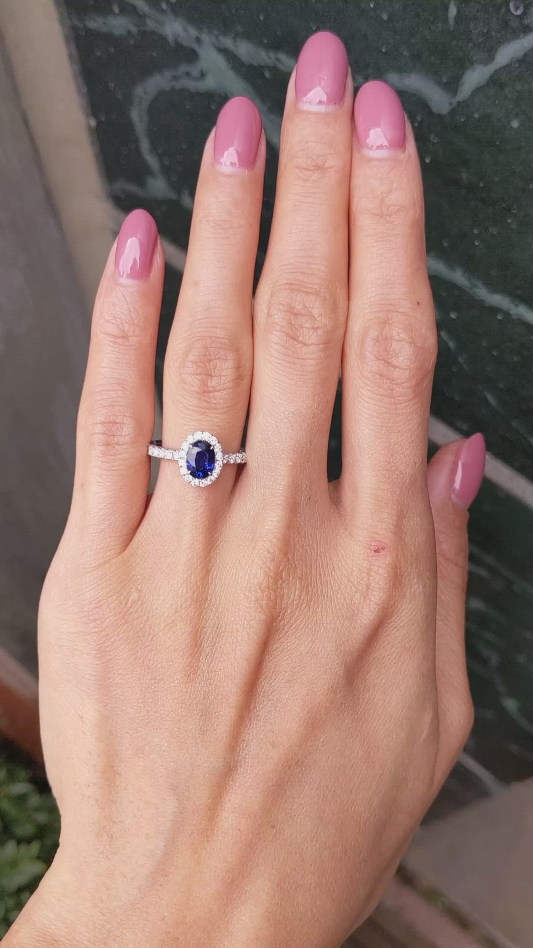 1.00 Ct. Blue Sapphire and Natural Diamond Pave Ring, 18K White Gold Size Video