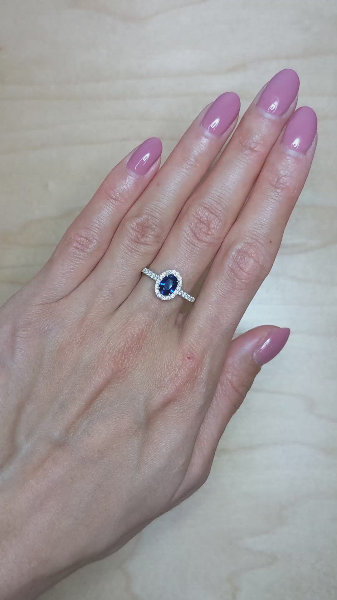 1.00 Ct. Blue Sapphire and Natural Diamond Pave Ring, 18K White Gold Size Video