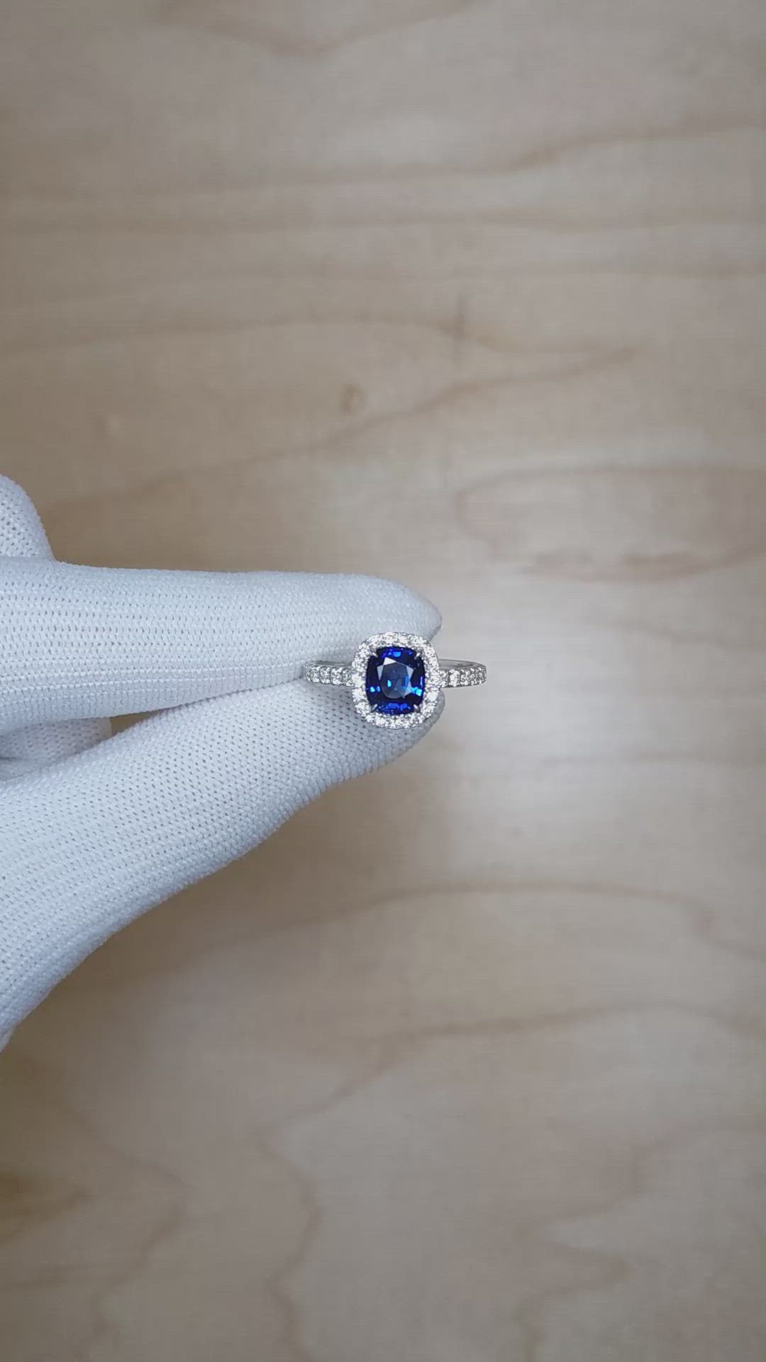 1.59 Ct. Blue Sapphire and Natural Diamond Pave Ring, 18K White Gold Size Video