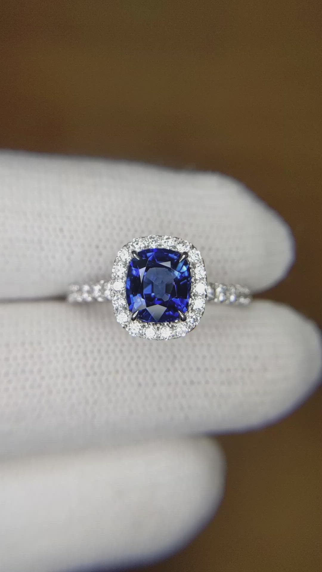 1.59 Ct. Blue Sapphire and Natural Diamond Pave Ring, 18K White Gold Size Video