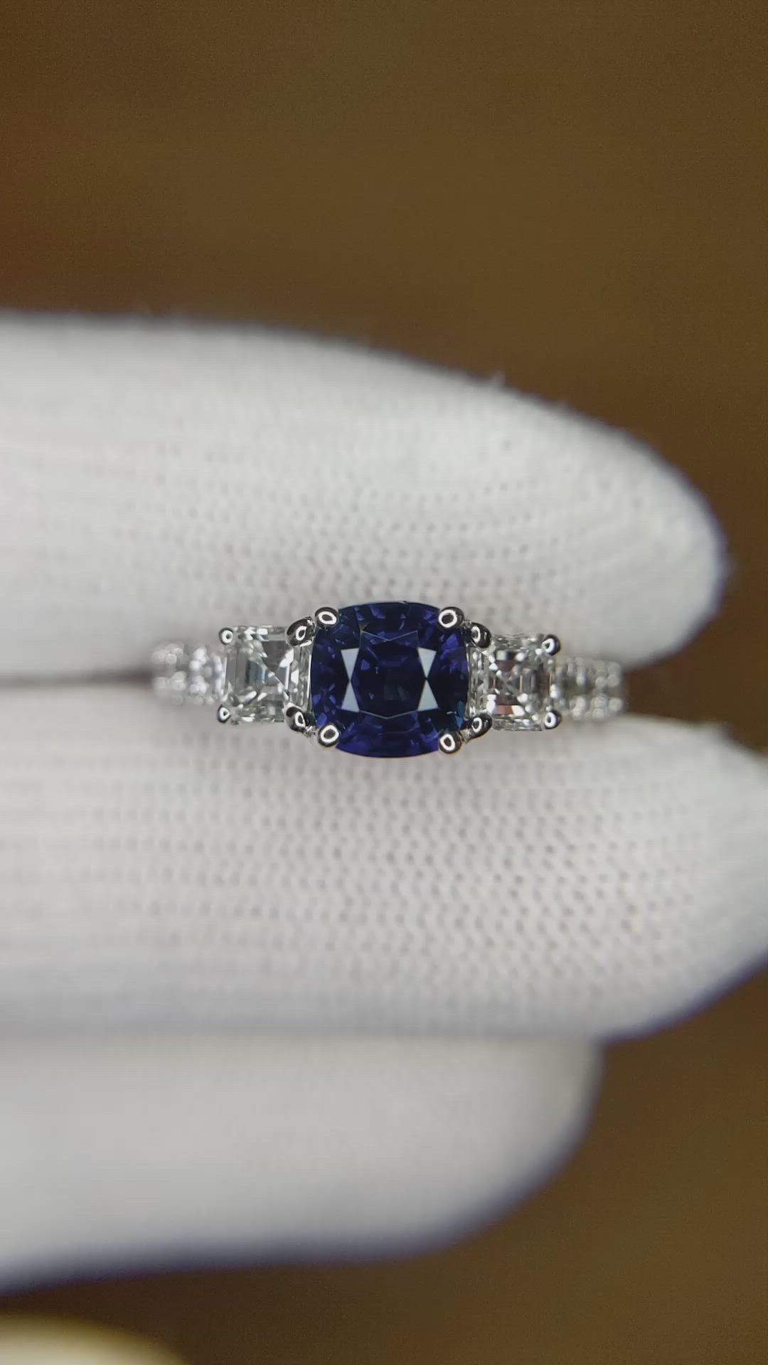 1.22 Ct. Blue Sapphire and Natural Diamond Pave Ring, 18K White Gold Size Video