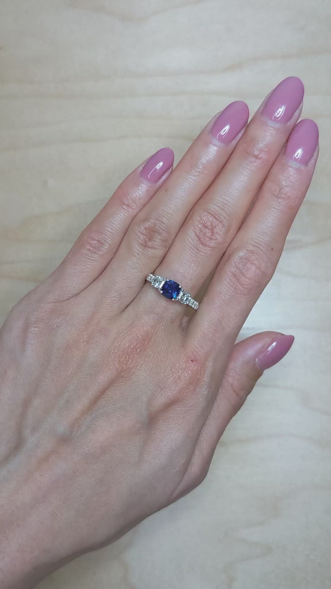 1.22 Ct. Blue Sapphire and Natural Diamond Pave Ring, 18K White Gold Size Video