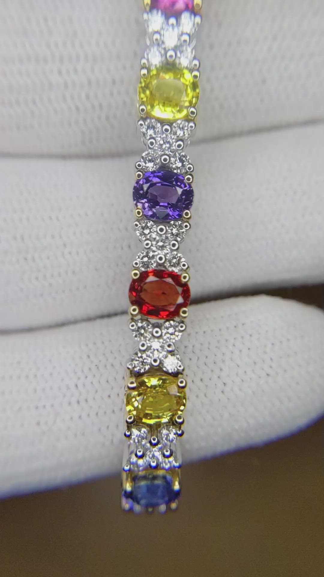 10.26&nbsp;Ct.Tw.Total Carat Weight Multi Color Sapphire and Natural Diamond Tennis/Line Bracelet, 18K White & Yellow Size Video