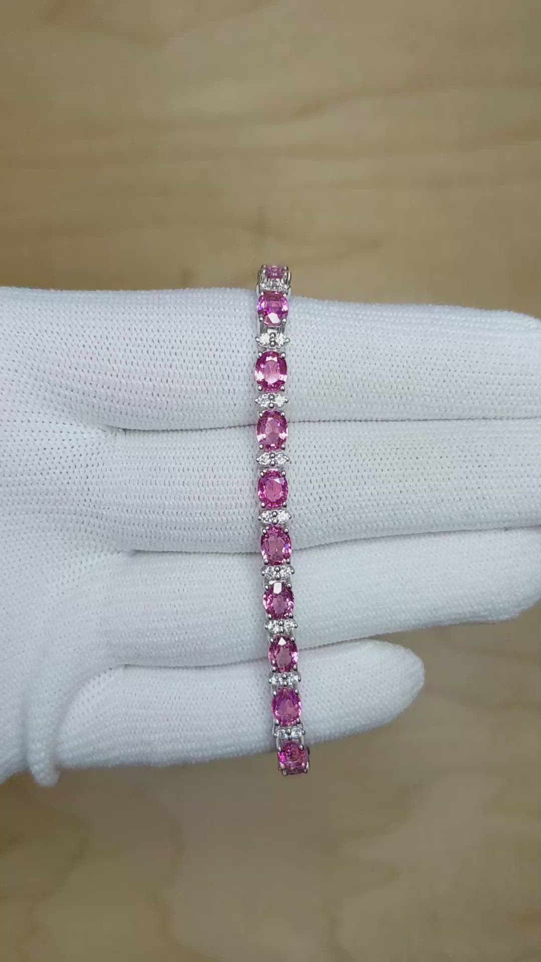 10.06&nbsp;Ct.Tw.Total Carat Weight Pink Sapphire and Natural Diamond Tennis/Line Bracelet, 18K White Gold Size Video