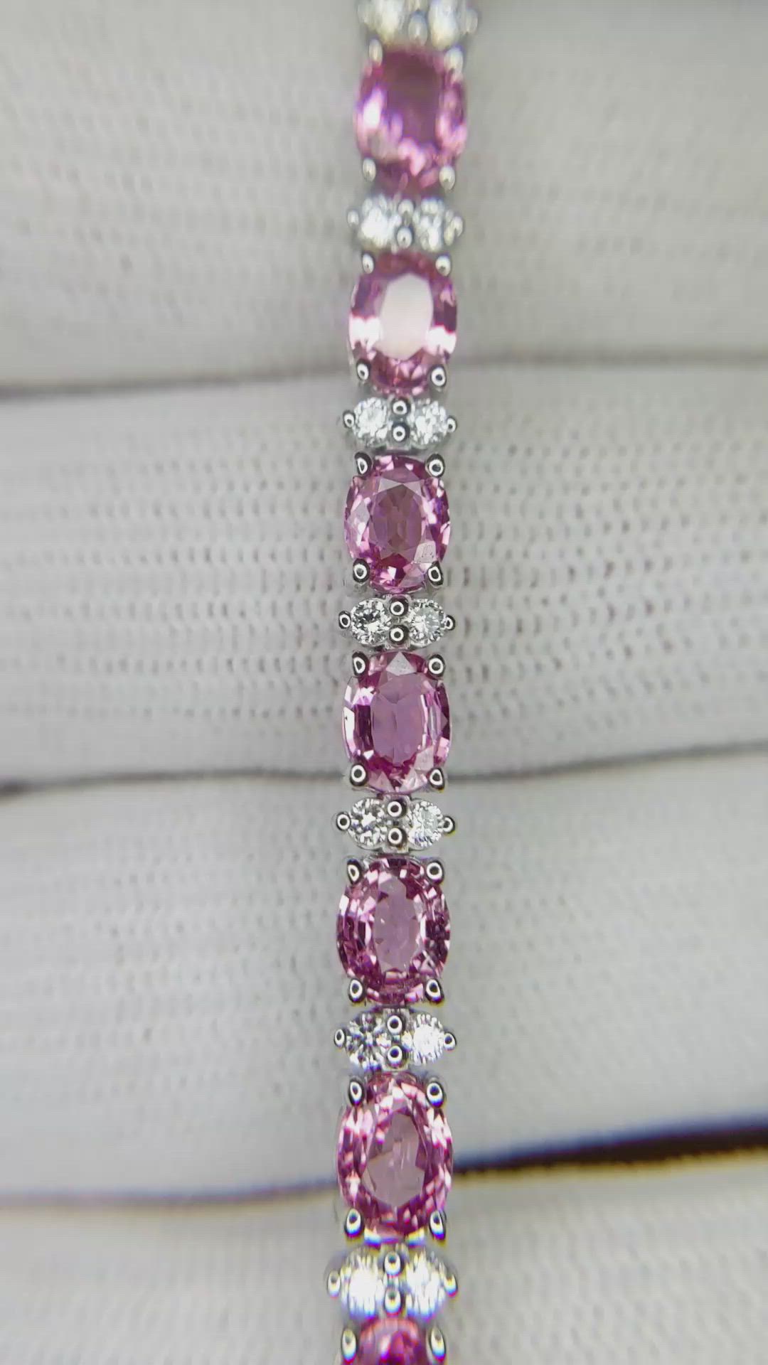 10.06&nbsp;Ct.Tw.Total Carat Weight Pink Sapphire and Natural Diamond Tennis/Line Bracelet, 18K White Gold Size Video