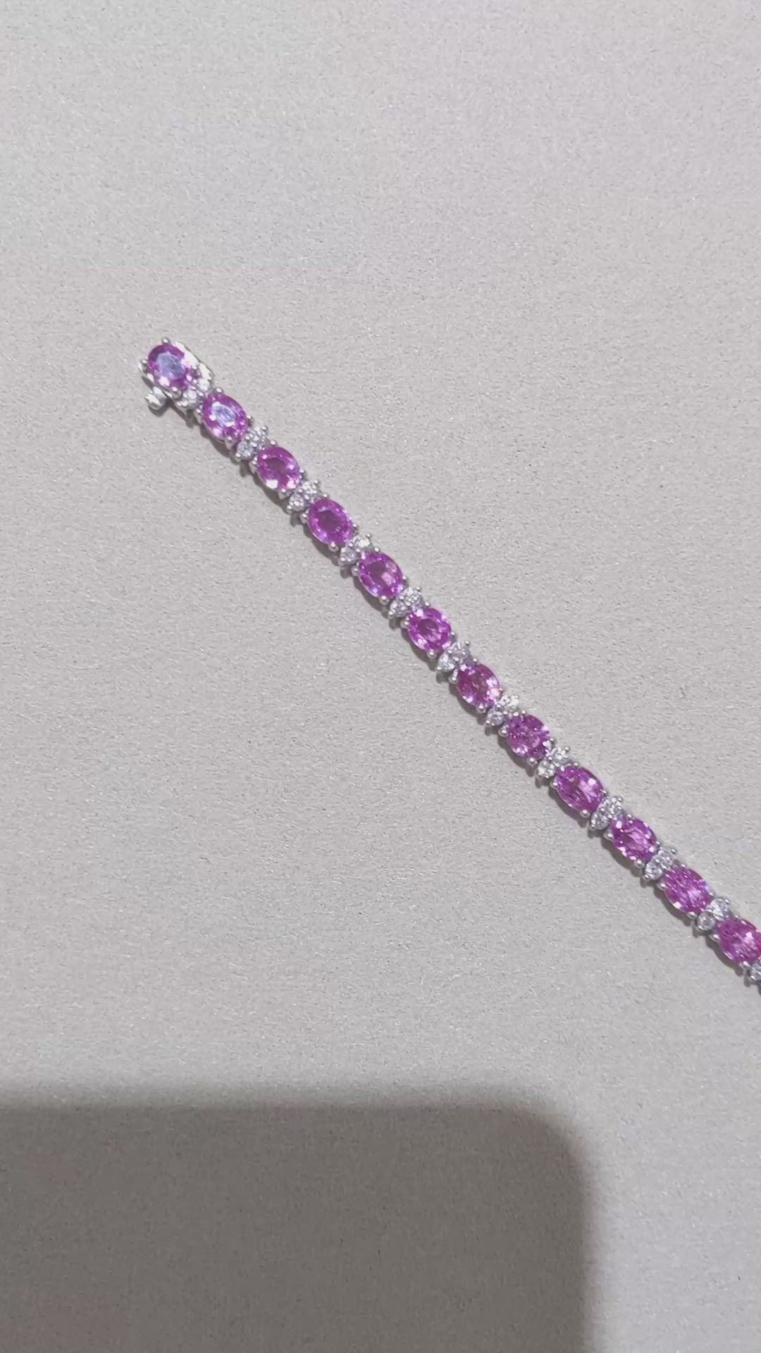 10.06&nbsp;Ct.Tw.Total Carat Weight Pink Sapphire and Natural Diamond Tennis/Line Bracelet, 18K White Gold Size Video