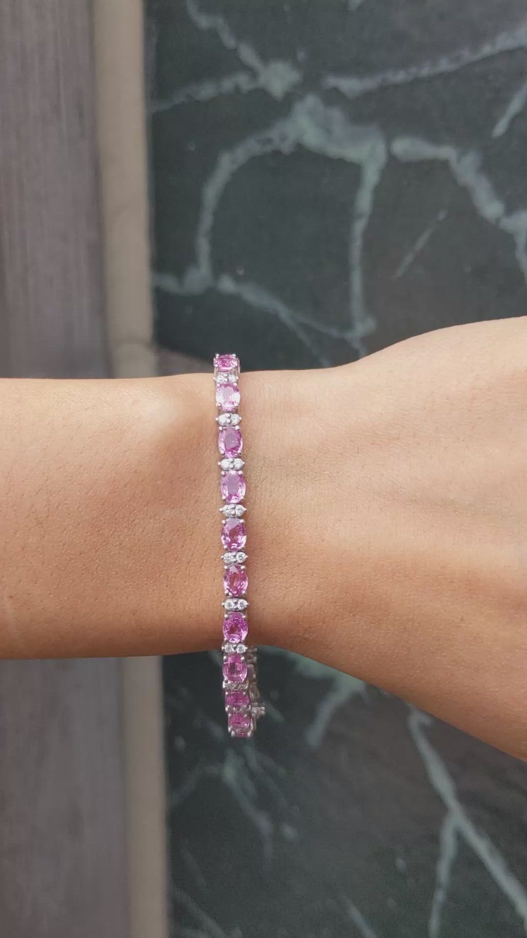 10.06&nbsp;Ct.Tw.Total Carat Weight Pink Sapphire and Natural Diamond Tennis/Line Bracelet, 18K White Gold Size Video