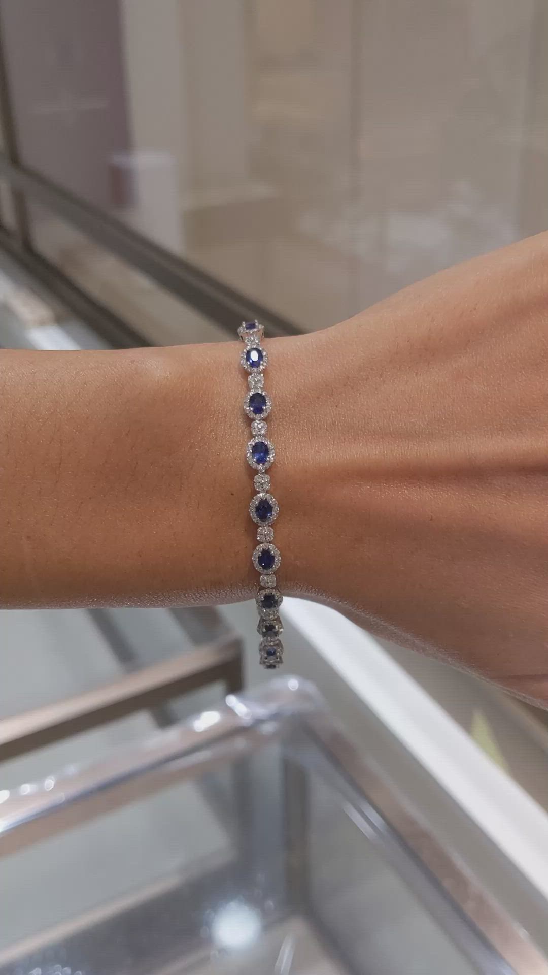 4.04&nbsp;Ct.Tw.Total Carat Weight Blue Sapphire and Natural Diamond Tennis/Line Bracelet, 14K White Gold Size Video
