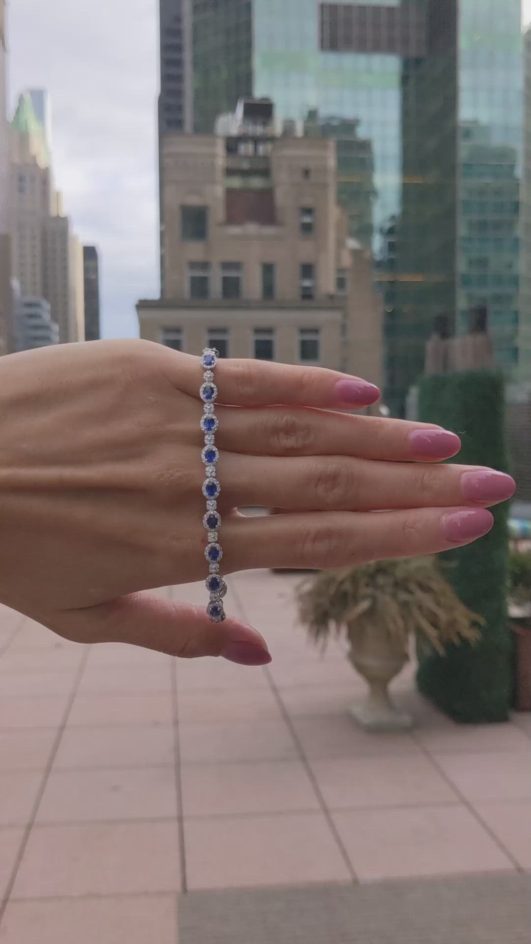 4.04&nbsp;Ct.Tw.Total Carat Weight Blue Sapphire and Natural Diamond Tennis/Line Bracelet, 14K White Gold Size Video