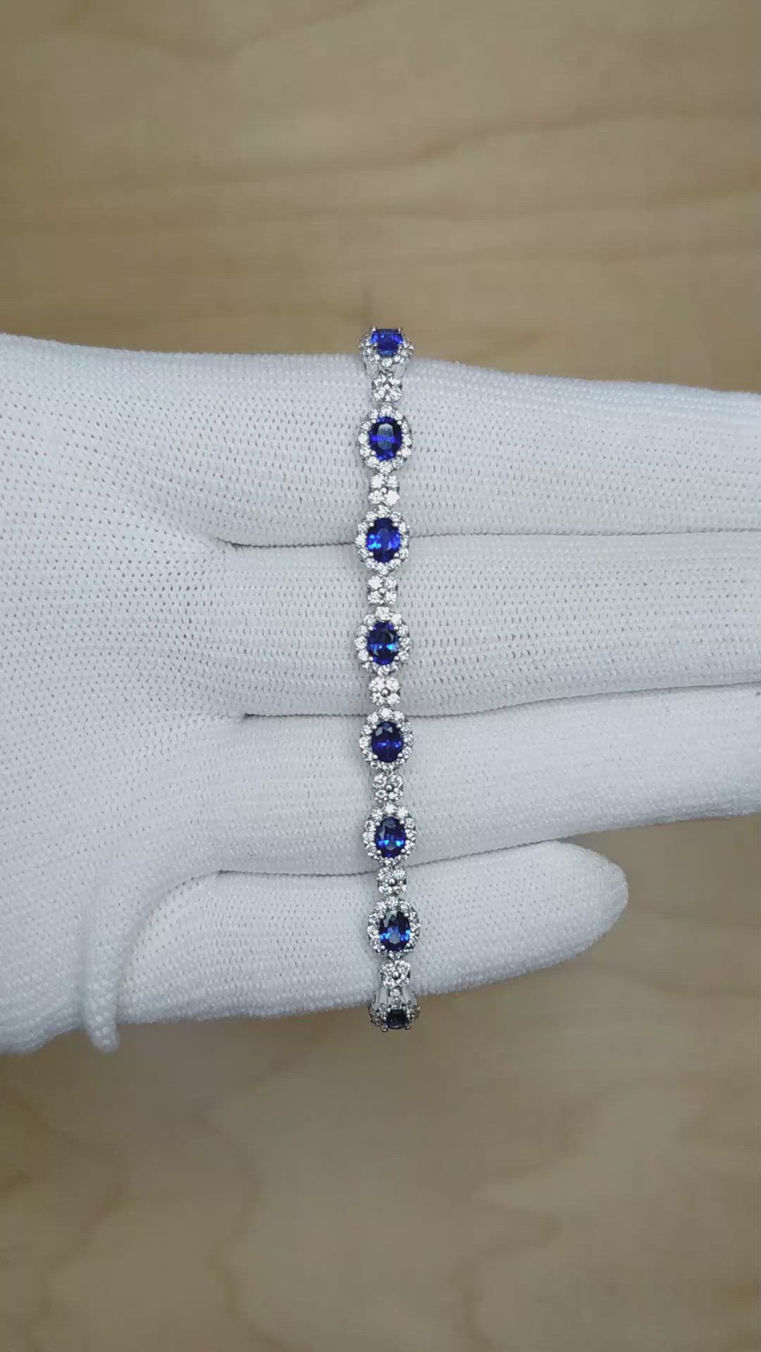 4.04&nbsp;Ct.Tw.Total Carat Weight Blue Sapphire and Natural Diamond Tennis/Line Bracelet, 14K White Gold Size Video
