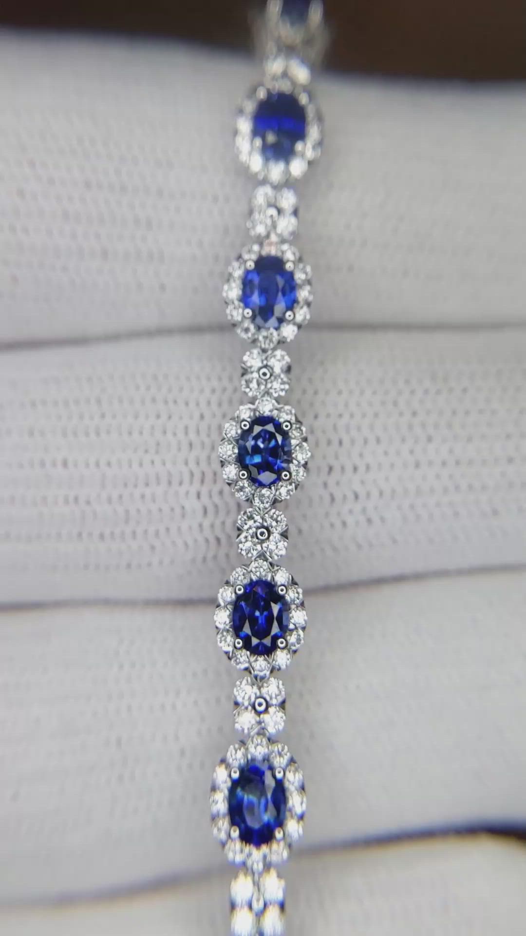 4.04&nbsp;Ct.Tw.Total Carat Weight Blue Sapphire and Natural Diamond Tennis/Line Bracelet, 14K White Gold Size Video