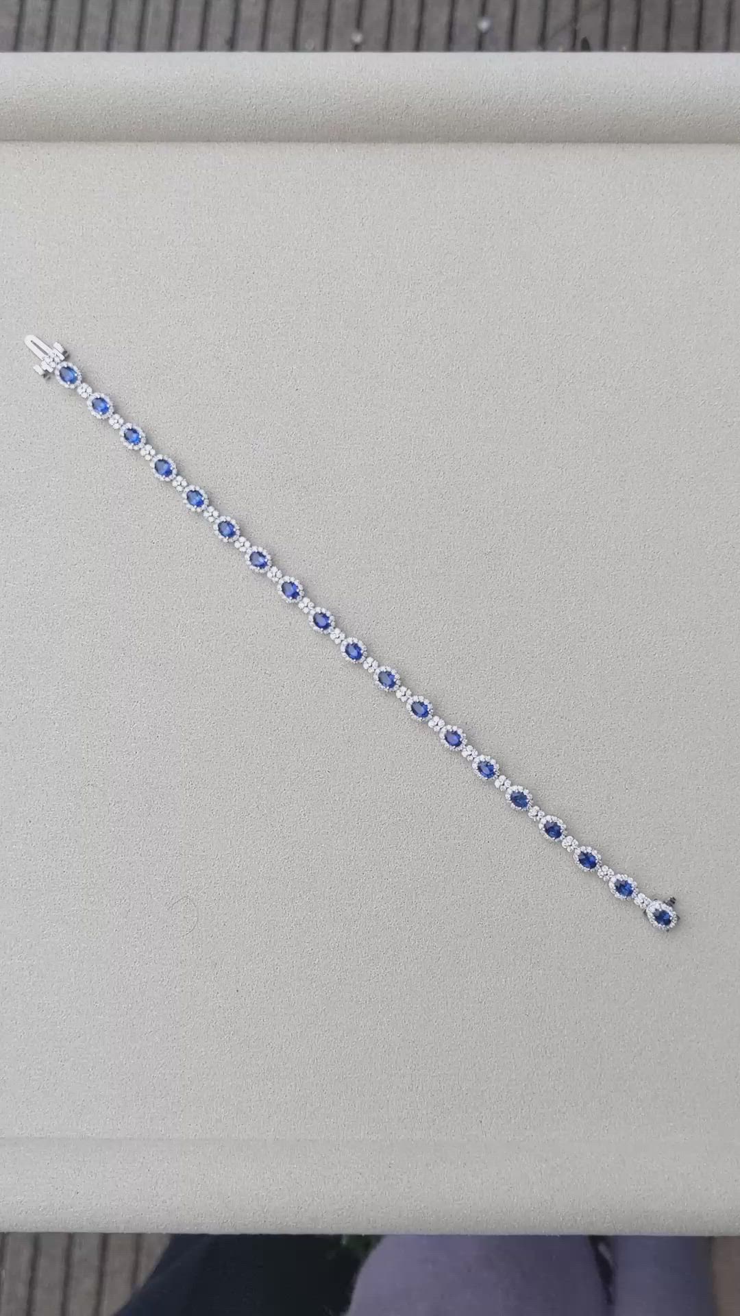 4.04&nbsp;Ct.Tw.Total Carat Weight Blue Sapphire and Natural Diamond Tennis/Line Bracelet, 14K White Gold Size Video