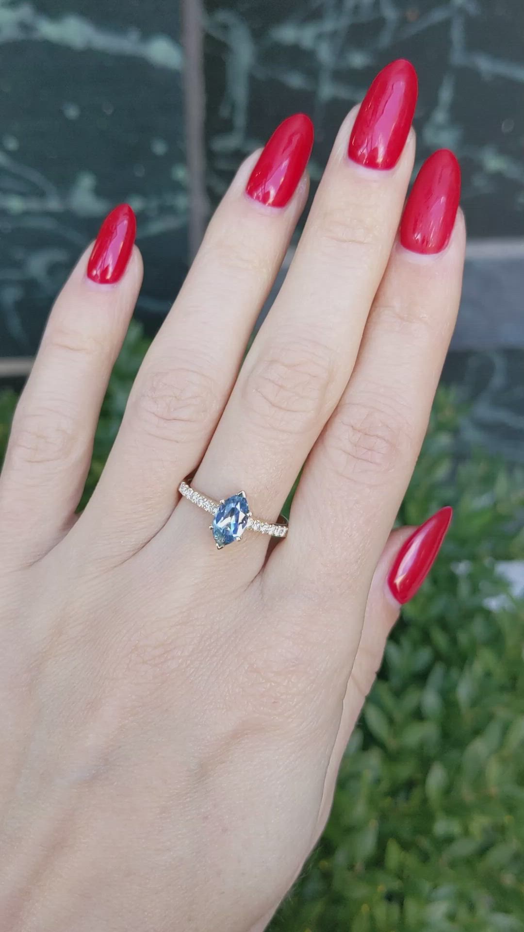 0.97 Ct. Blue Sapphire and Natural Diamond Pave Ring, 18K Yellow Gold Size Video