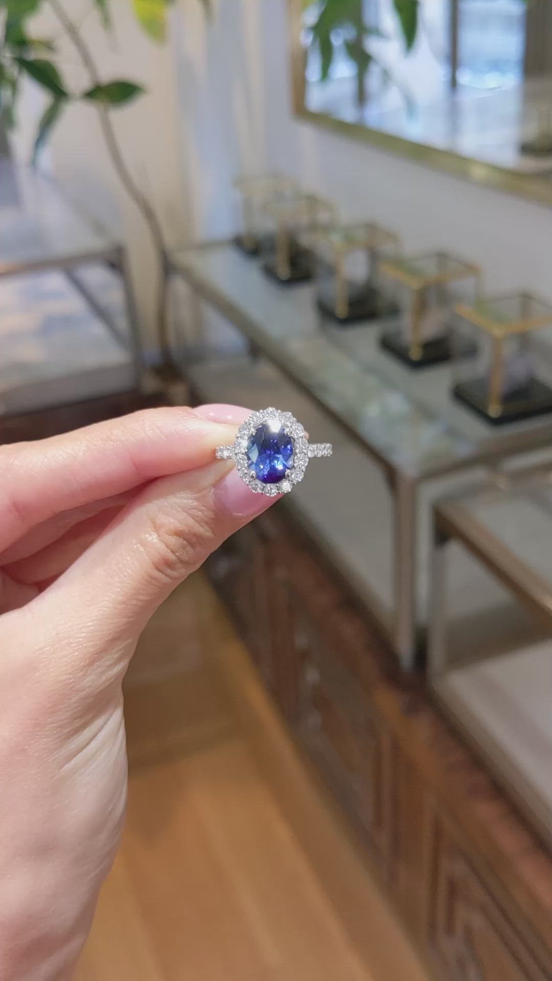 3.42 Ct. Blue Sapphire and Natural Diamond Pave Ring, 18K White Gold Size Video