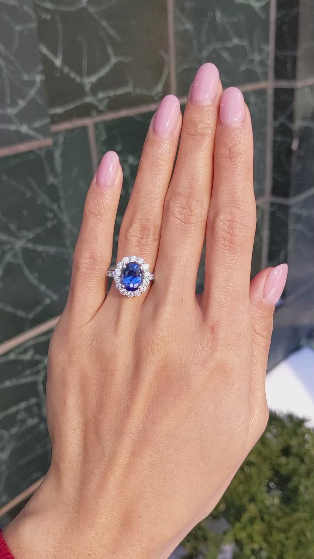 3.42 Ct. Blue Sapphire and Natural Diamond Pave Ring, 18K White Gold Size Video