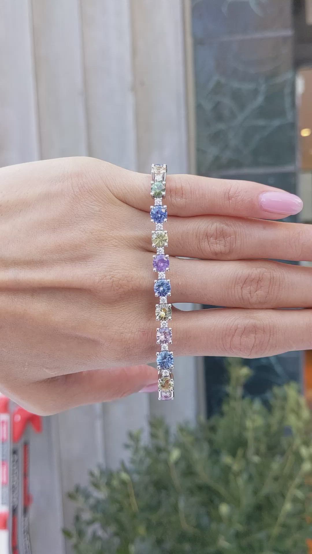 14.36 Ct.Tw.Total Carat Weight Multi Color Sapphire and Natural Diamond Tennis/Line Bracelet, 14K White Gold Size Video