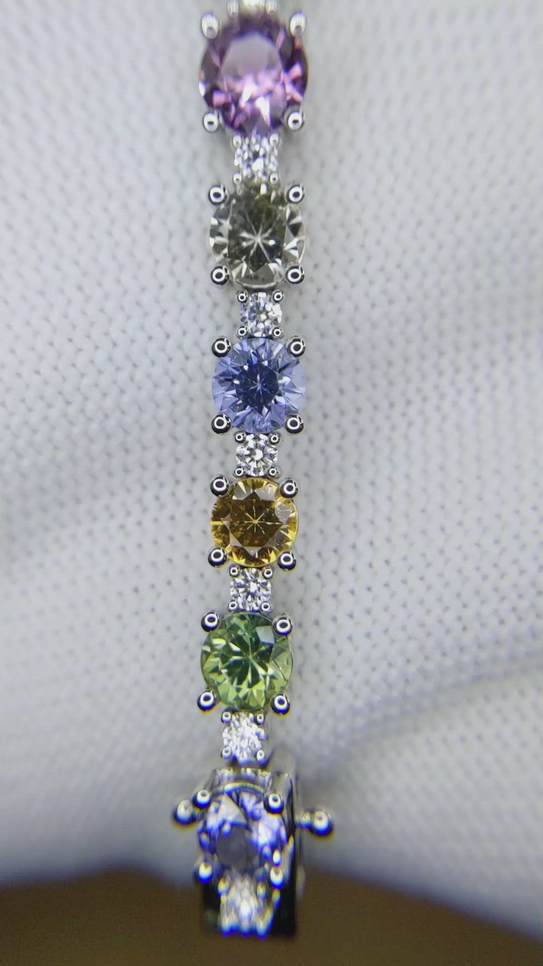 14.36 Ct.Tw.Total Carat Weight Multi Color Sapphire and Natural Diamond Tennis/Line Bracelet, 14K White Gold Size Video