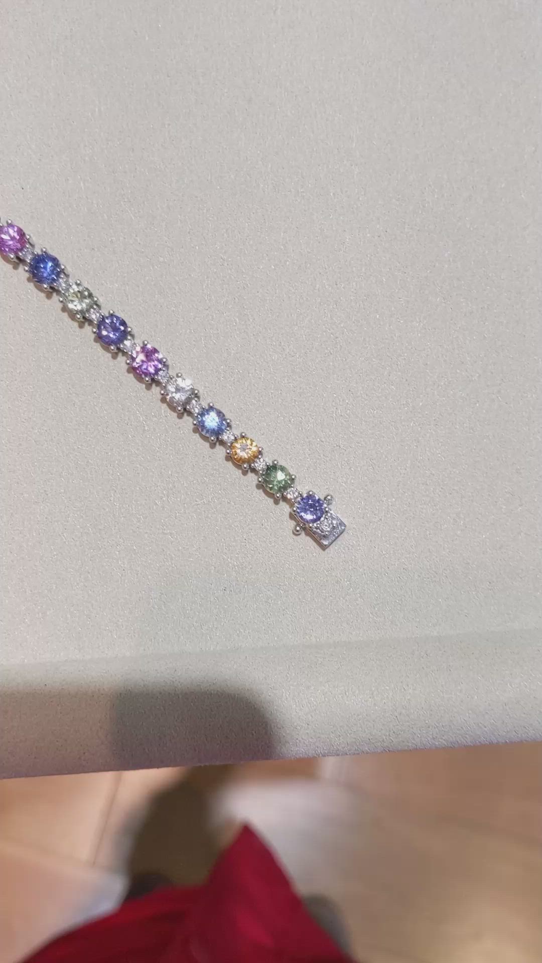 14.36 Ct.Tw.Total Carat Weight Multi Color Sapphire and Natural Diamond Tennis/Line Bracelet, 14K White Gold Size Video