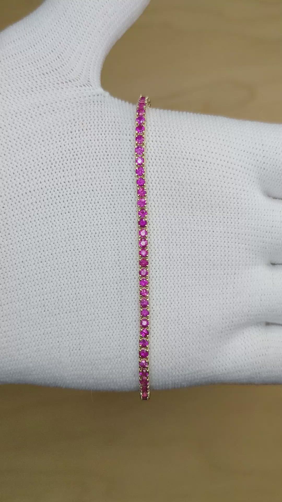 3.47&nbsp;Ct.Tw.Total Carat Weight Pink Sapphire Tennis/Line Bracelet, 14K Yellow Gold Size Video