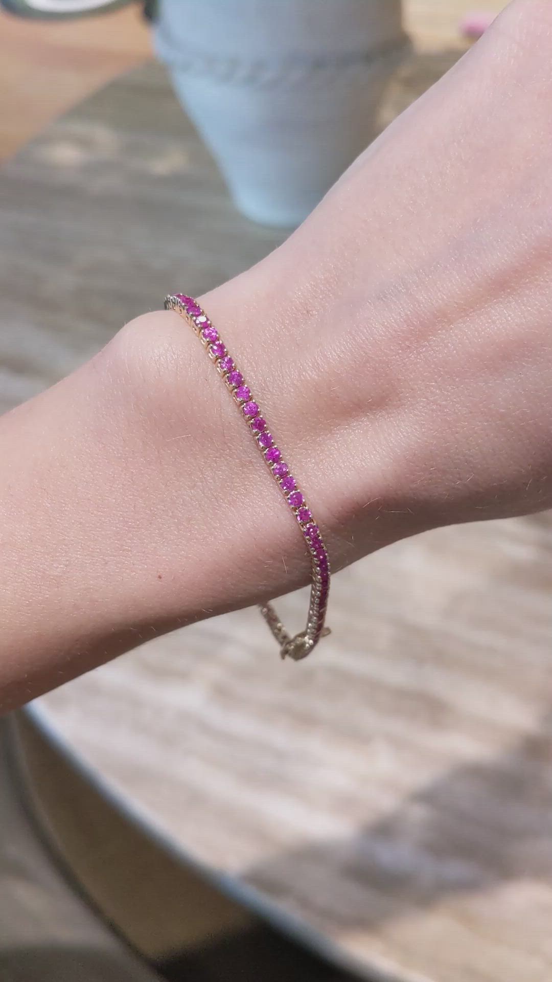 3.47&nbsp;Ct.Tw.Total Carat Weight Pink Sapphire Tennis/Line Bracelet, 14K Yellow Gold Size Video