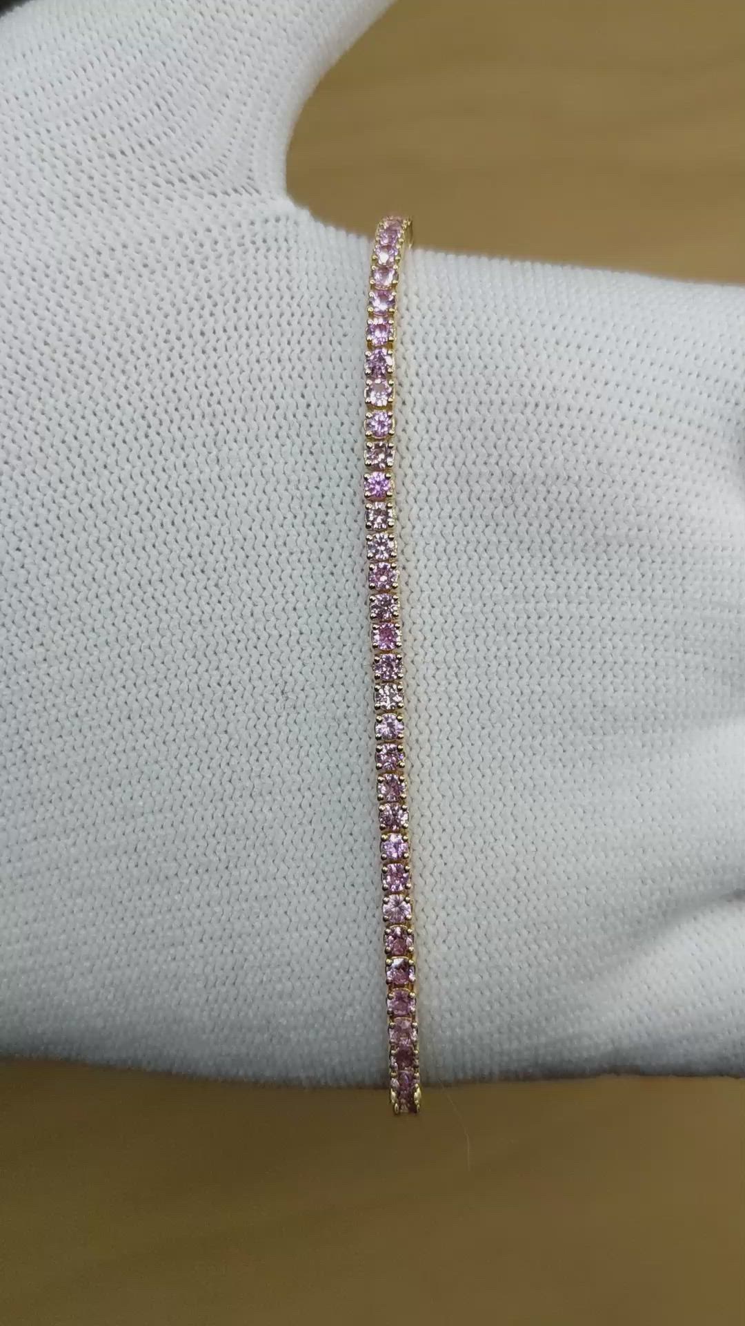 3.47&nbsp;Ct.Tw.Total Carat Weight Pink Sapphire Tennis/Line Bracelet, 14K Yellow Gold Size Video