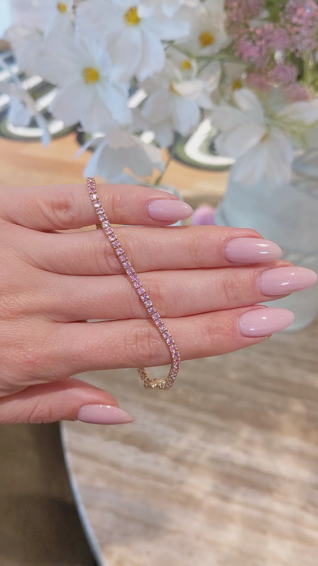 3.47&nbsp;Ct.Tw.Total Carat Weight Pink Sapphire Tennis/Line Bracelet, 14K Yellow Gold Size Video