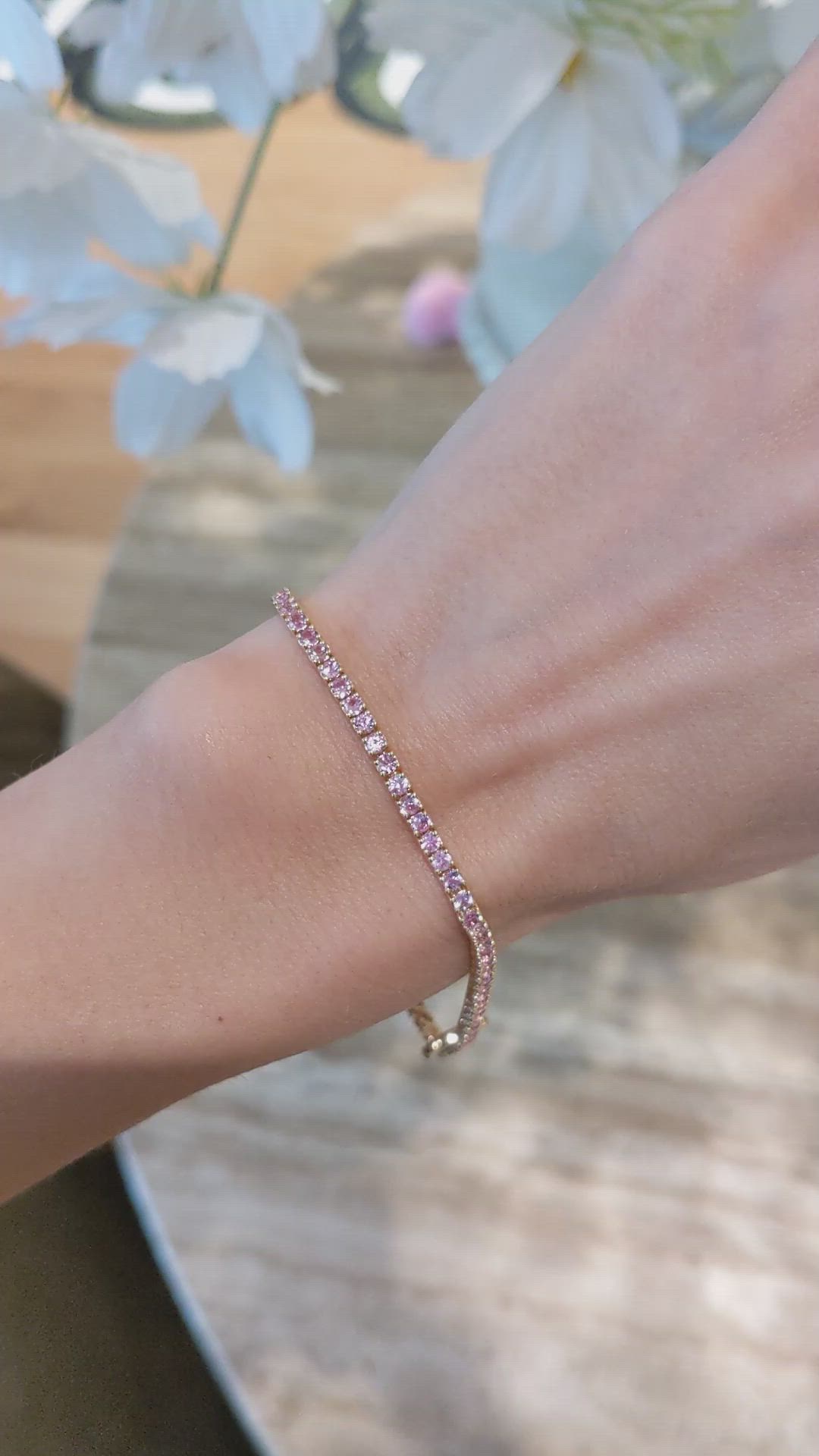 3.47&nbsp;Ct.Tw.Total Carat Weight Pink Sapphire Tennis/Line Bracelet, 14K Yellow Gold Size Video