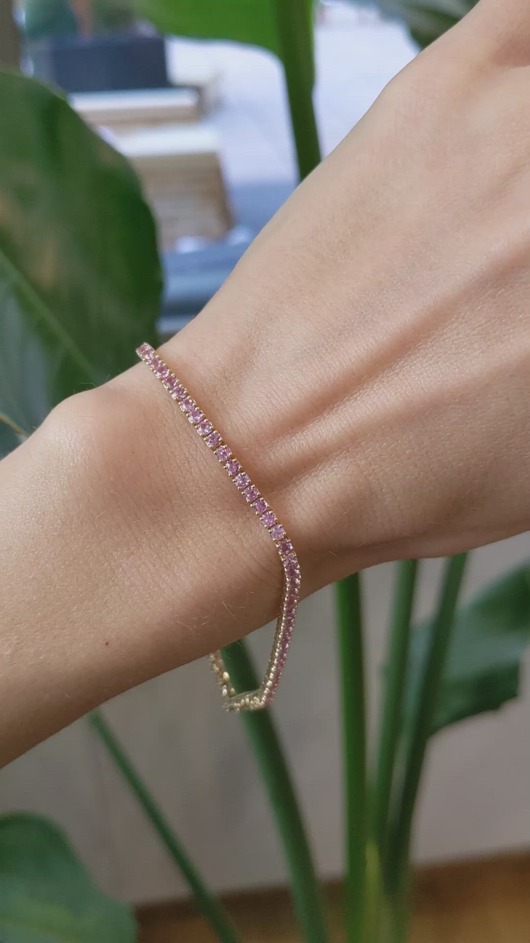 3.47&nbsp;Ct.Tw.Total Carat Weight Pink Sapphire Tennis/Line Bracelet, 14K Yellow Gold Size Video