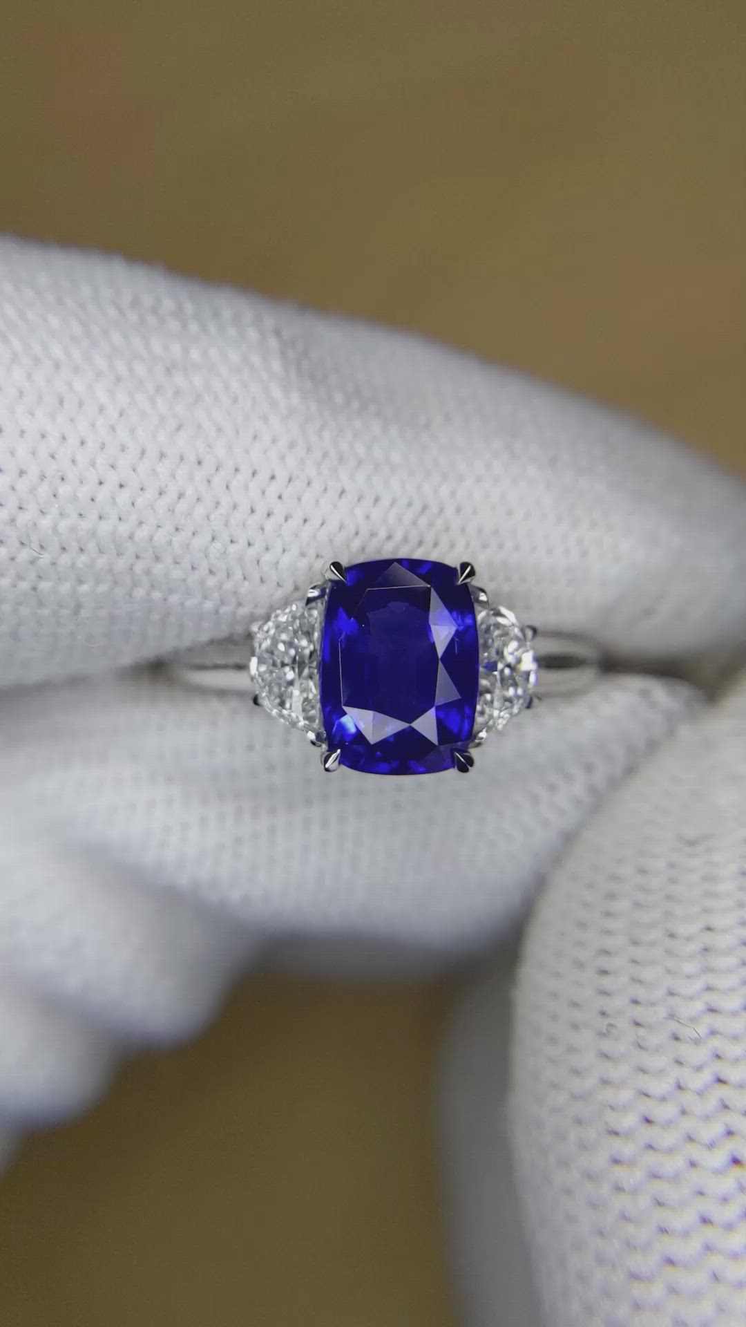 2.51 Ct. Blue Sapphire and Natural Diamond Three Stone Ring, 18K White Gold Size Video