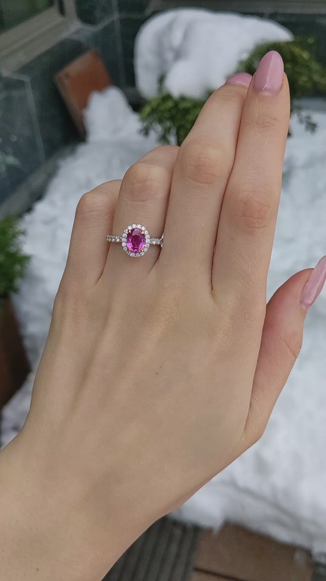 2.02 Ct. Pink Sapphire and Natural Diamond Pave Ring, 18K White & Yellow Size Video