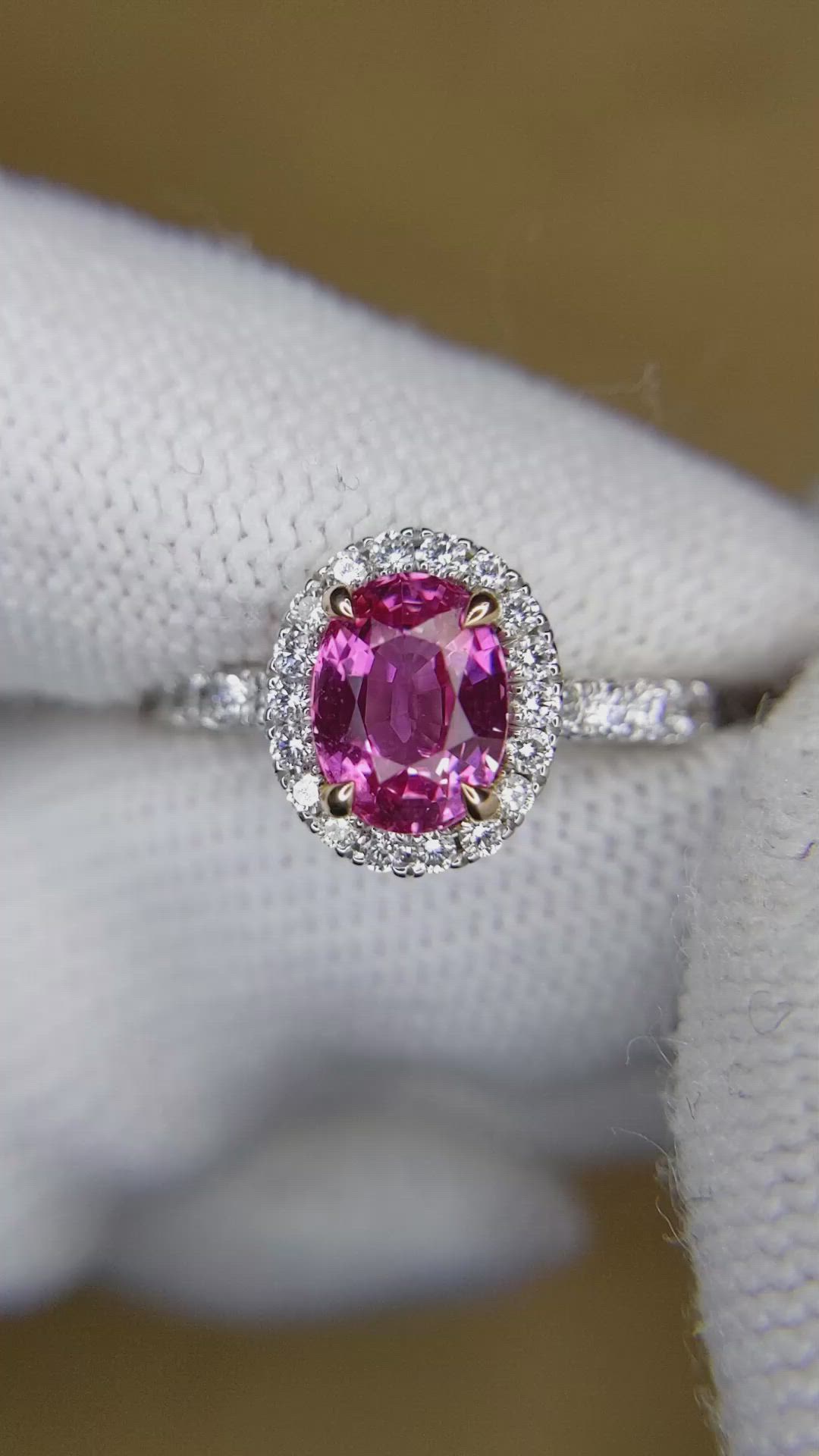 2.02 Ct. Pink Sapphire and Natural Diamond Pave Ring, 18K White & Yellow Size Video