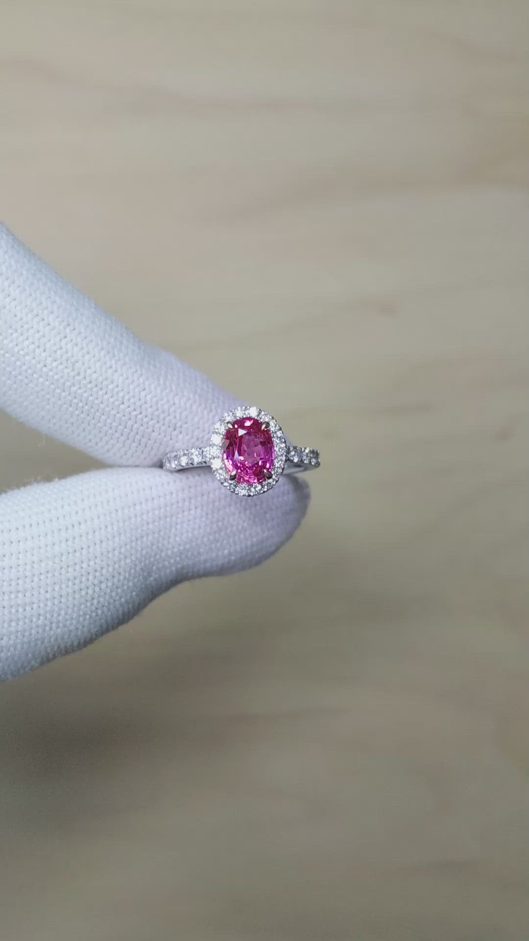 2.02 Ct. Pink Sapphire and Natural Diamond Pave Ring, 18K White & Yellow Size Video
