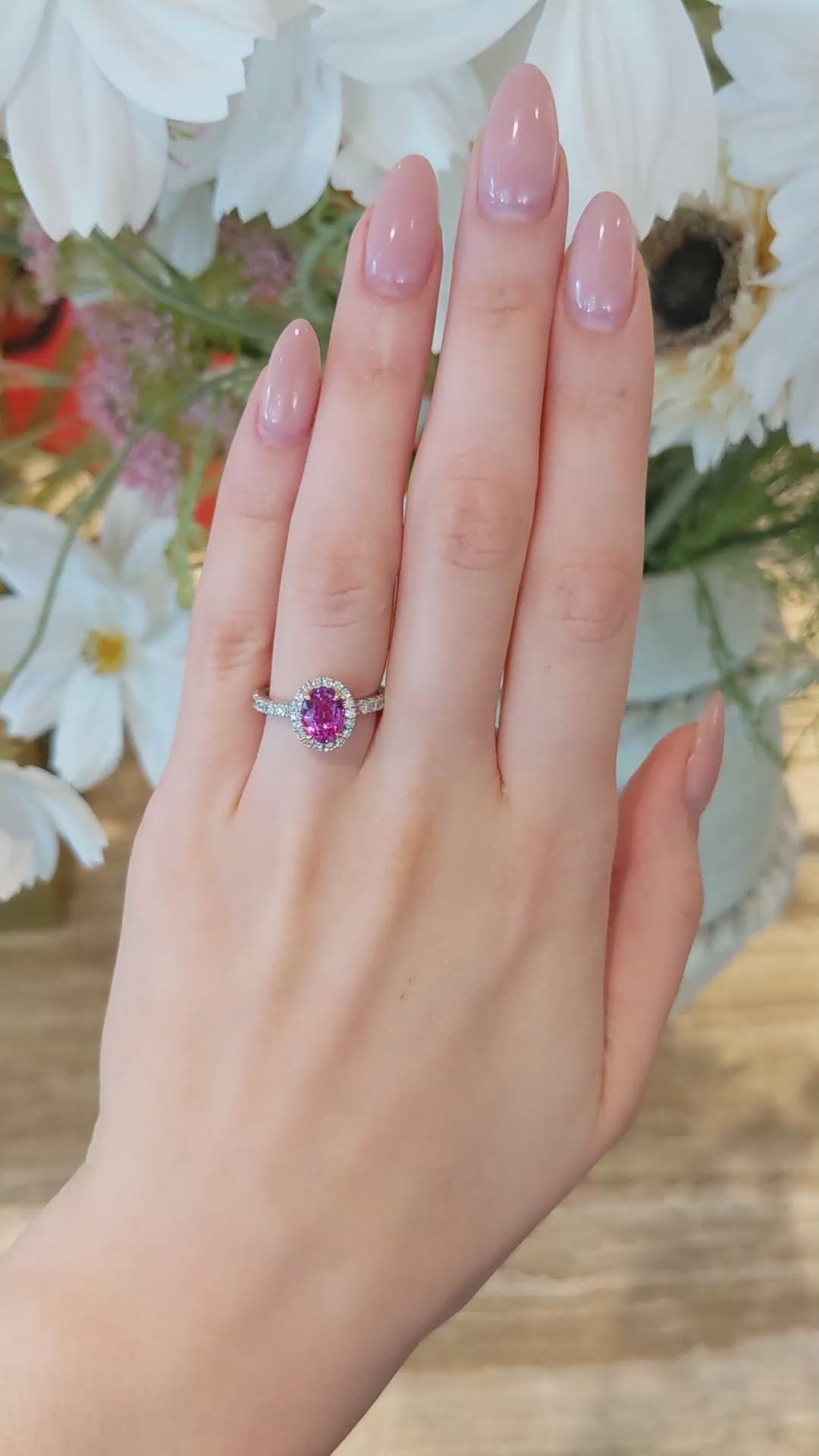 2.02 Ct. Pink Sapphire and Natural Diamond Pave Ring, 18K White & Yellow Size Video
