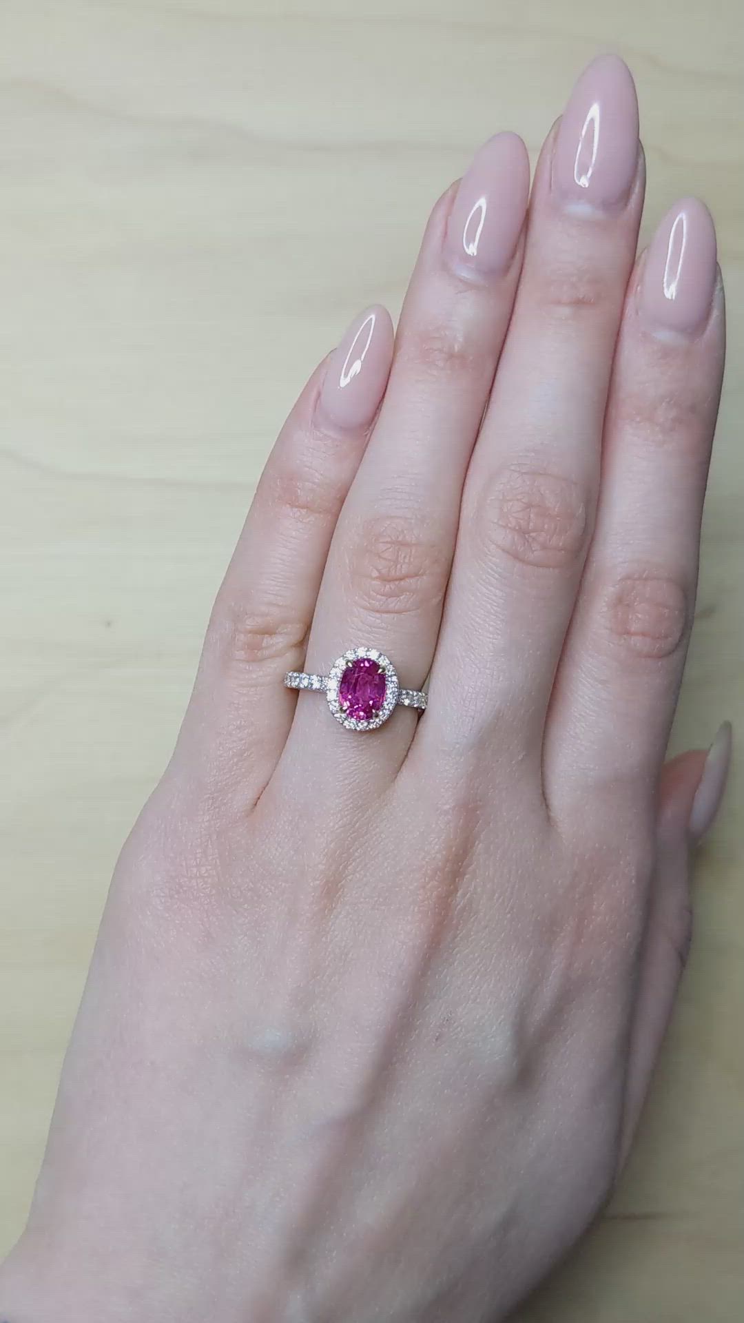 2.02 Ct. Pink Sapphire and Natural Diamond Pave Ring, 18K White & Yellow Size Video
