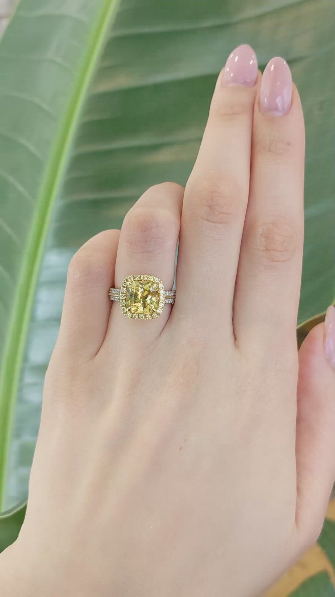 5.41 Ct. Yellow Sapphire and Yellow Natural Diamond Pave Ring, 18K White & Yellow Size Video