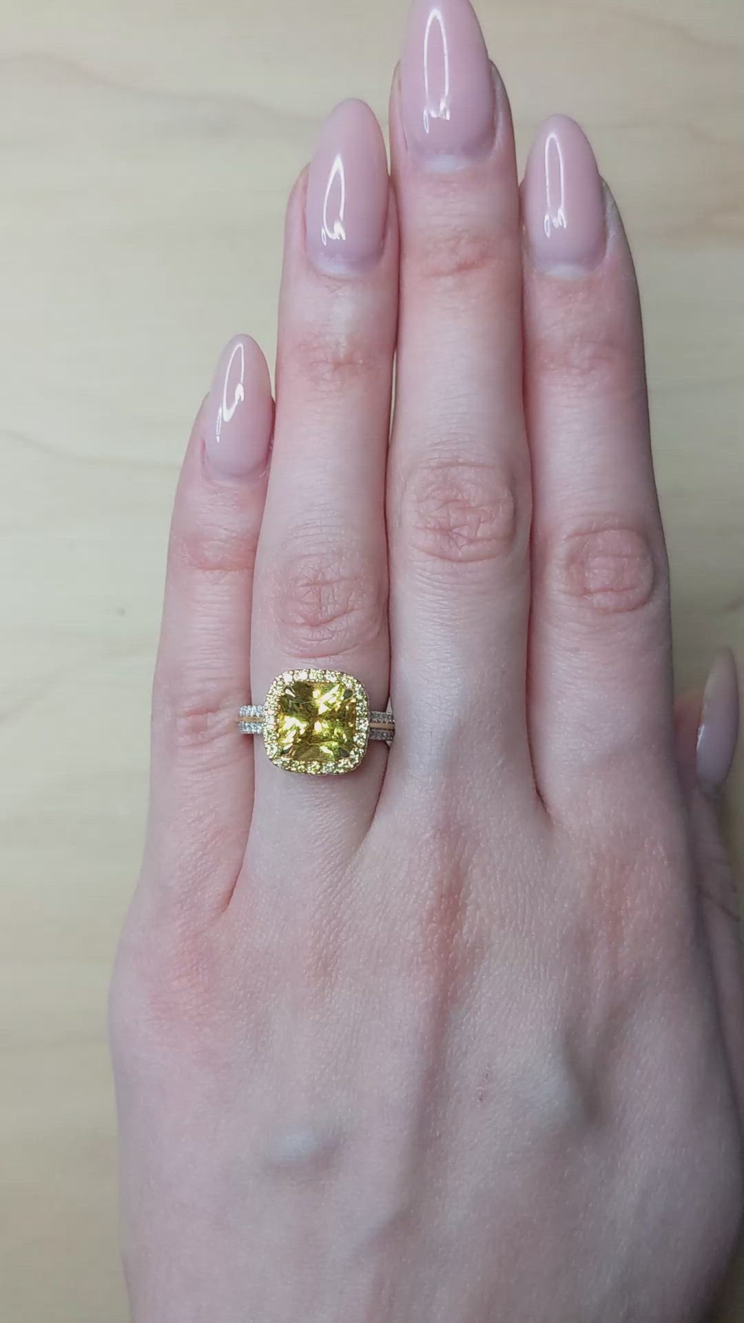 5.41 Ct. Yellow Sapphire and Yellow Natural Diamond Pave Ring, 18K White & Yellow Size Video