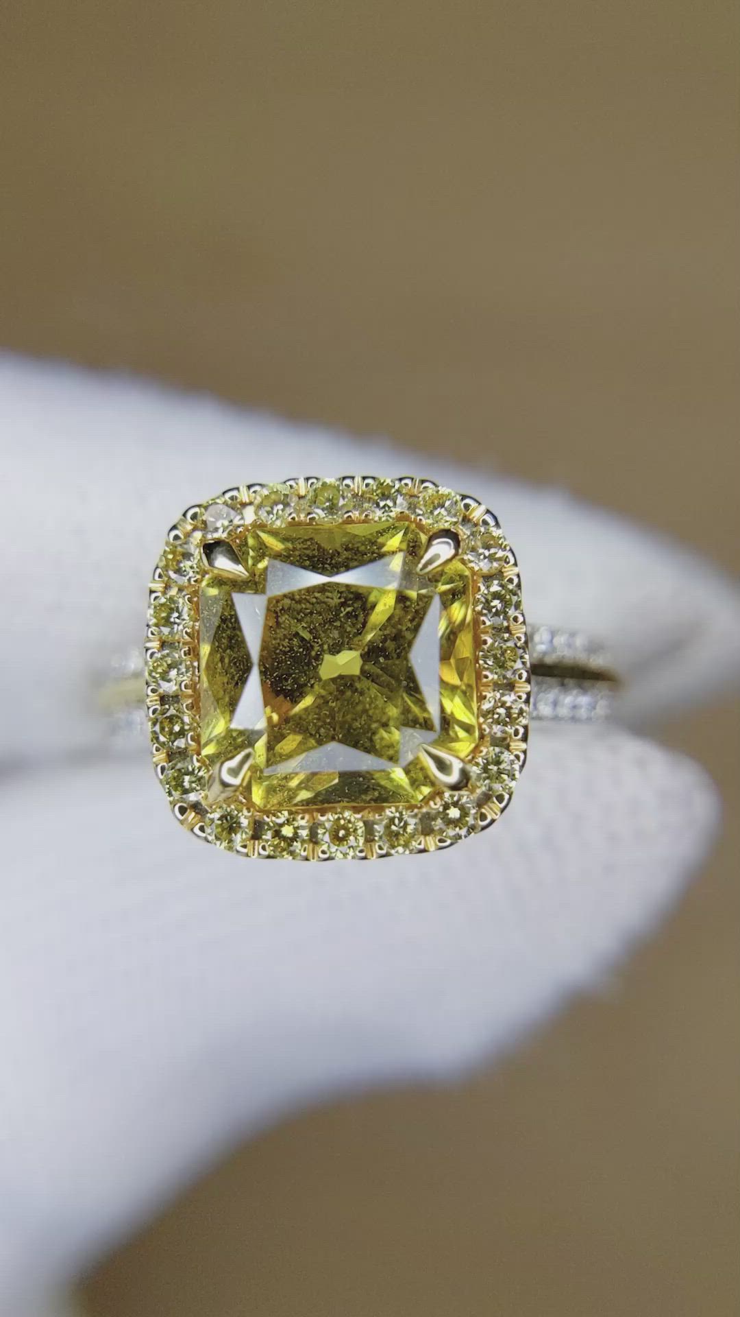 5.41 Ct. Yellow Sapphire and Yellow Natural Diamond Pave Ring, 18K White & Yellow Size Video