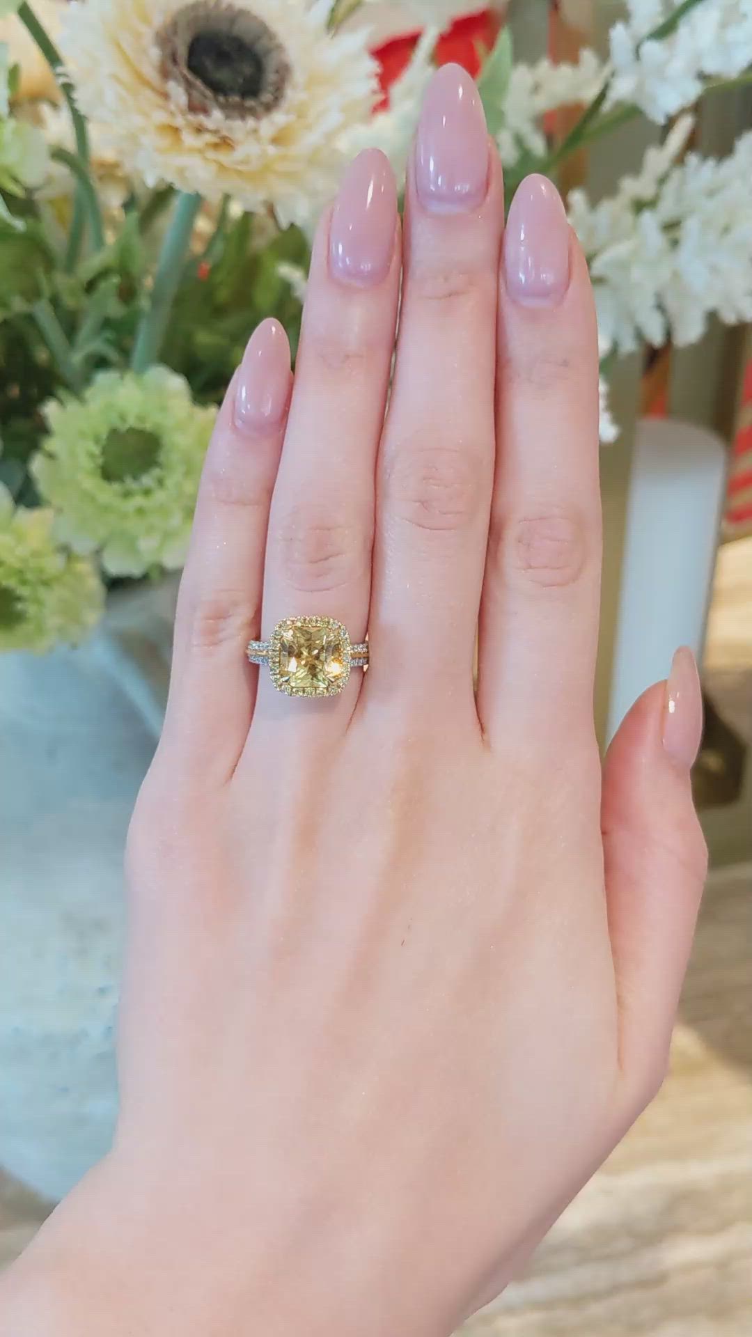 5.41 Ct. Yellow Sapphire and Yellow Natural Diamond Pave Ring, 18K White & Yellow Size Video