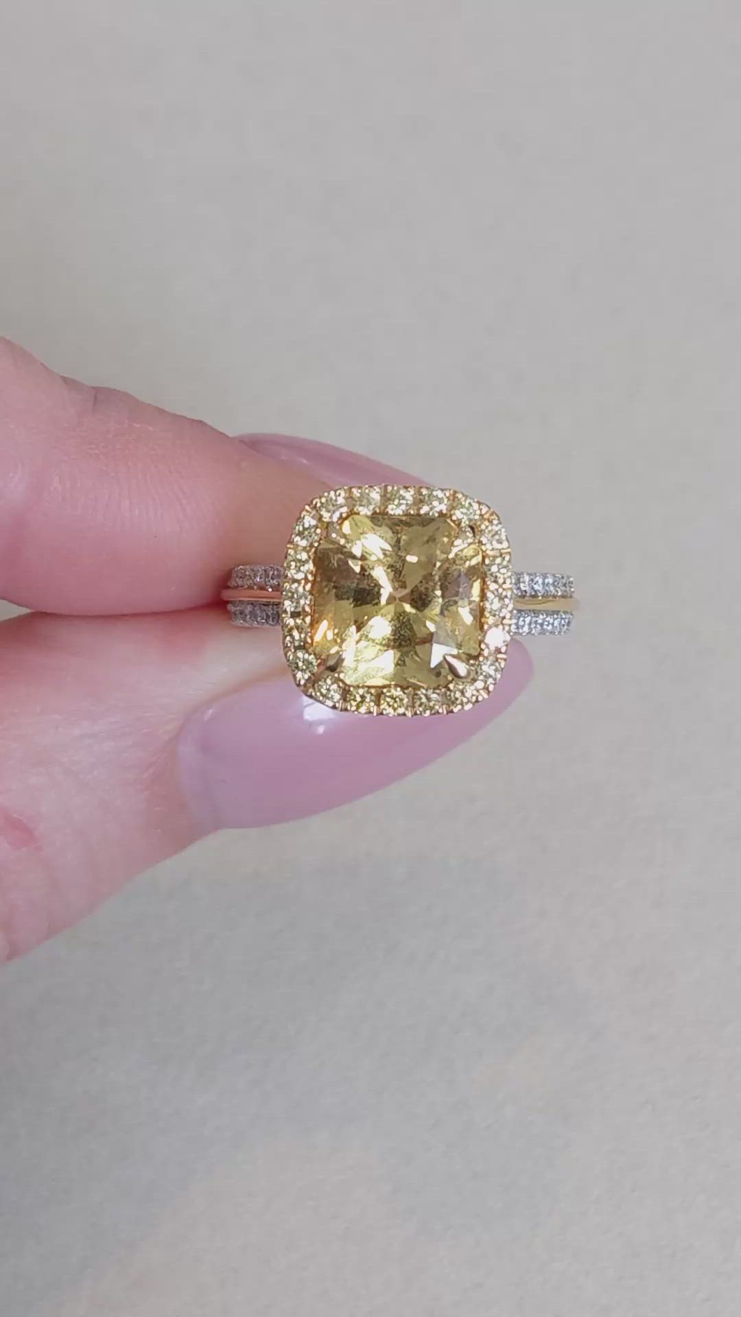 5.41 Ct. Yellow Sapphire and Yellow Natural Diamond Pave Ring, 18K White & Yellow Size Video