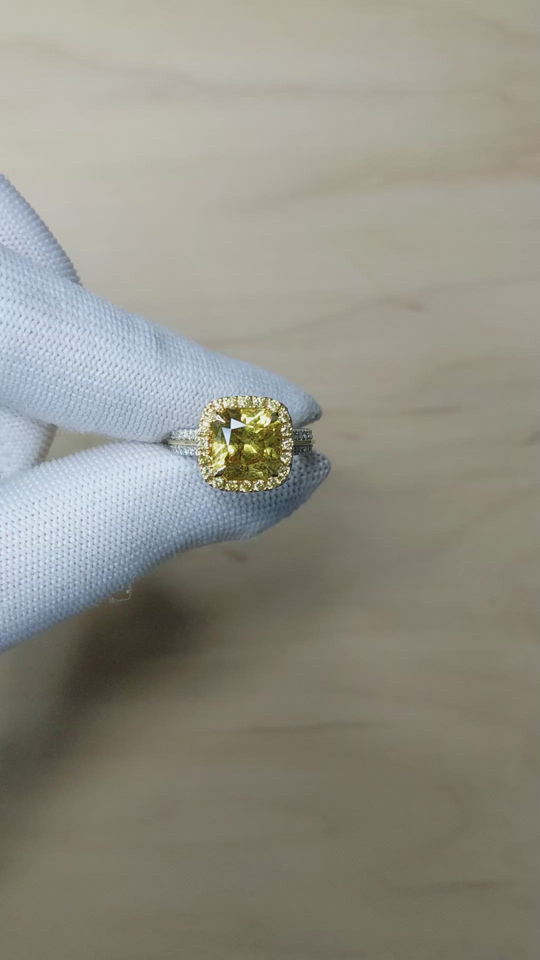 5.41 Ct. Yellow Sapphire and Yellow Natural Diamond Pave Ring, 18K White & Yellow Size Video