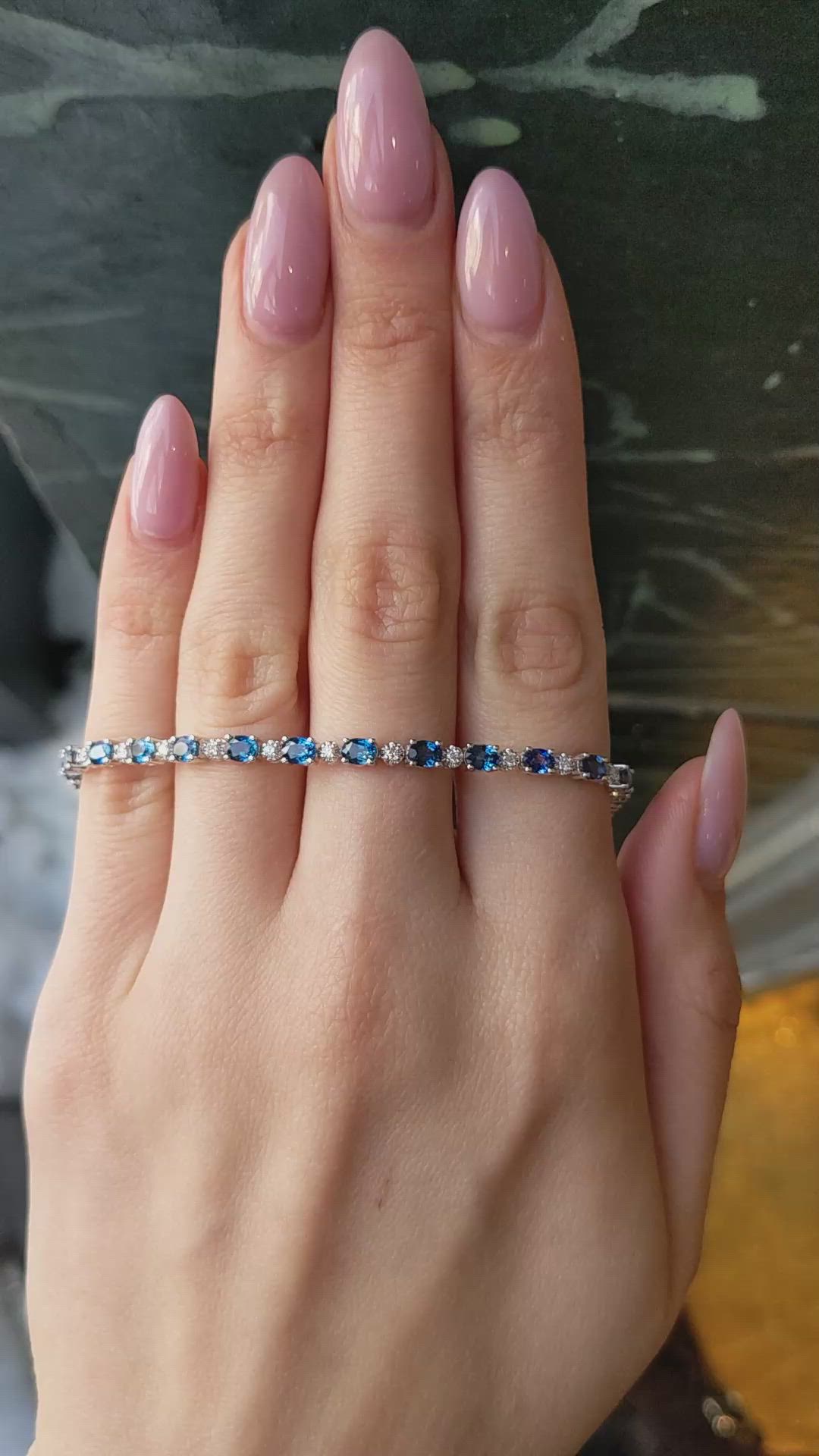 6.05&nbsp;Ct.Tw.Total Carat Weight Blue Sapphire and Natural Diamond Pave Bracelet, 14K White Gold Size Video