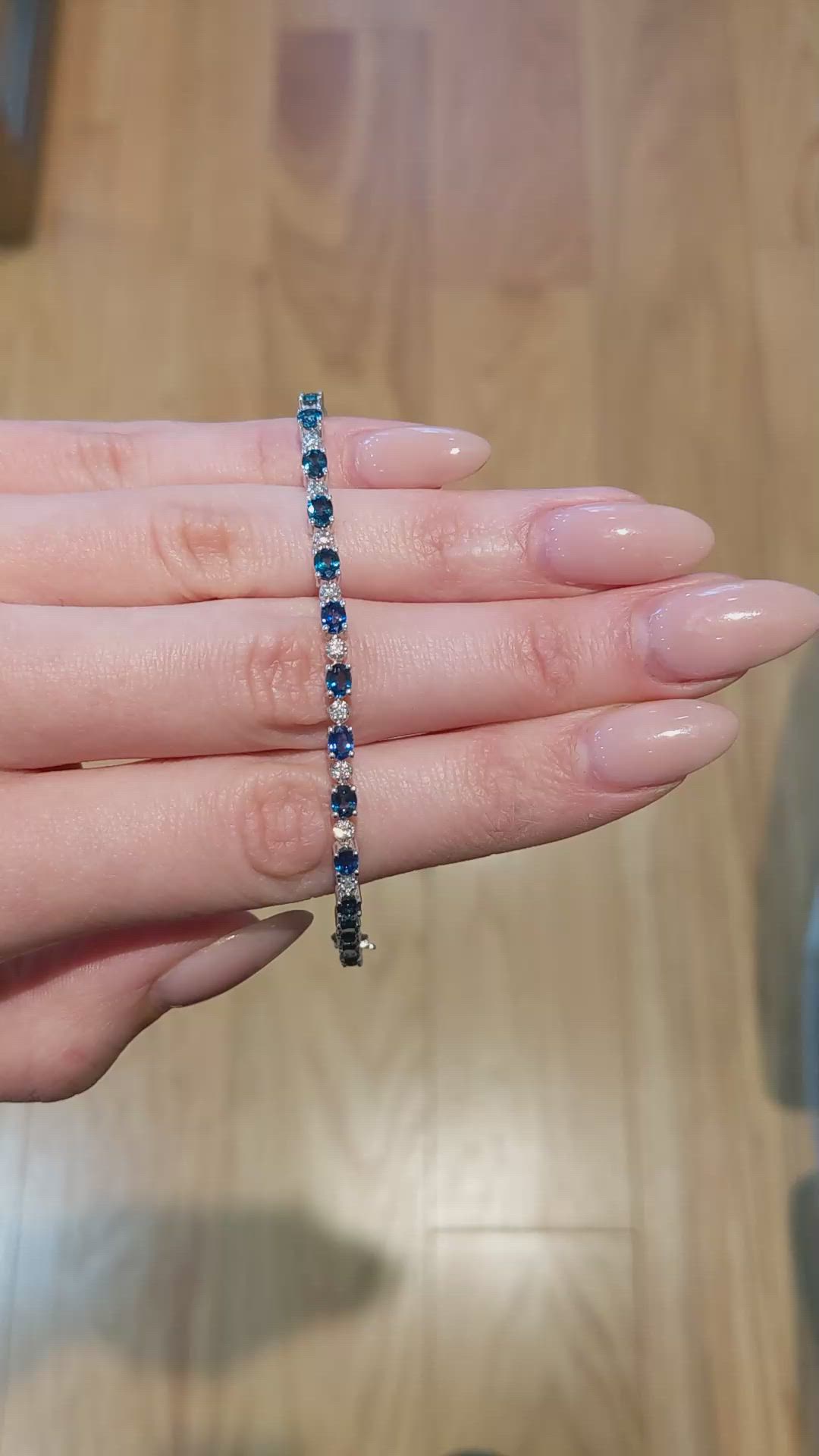 6.05&nbsp;Ct.Tw.Total Carat Weight Blue Sapphire and Natural Diamond Pave Bracelet, 14K White Gold Size Video