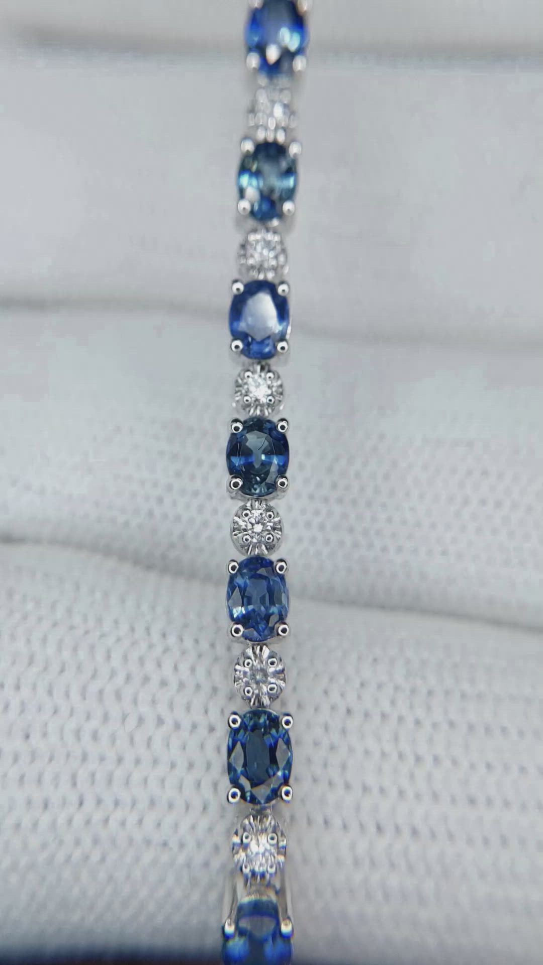 6.05&nbsp;Ct.Tw.Total Carat Weight Blue Sapphire and Natural Diamond Pave Bracelet, 14K White Gold Size Video