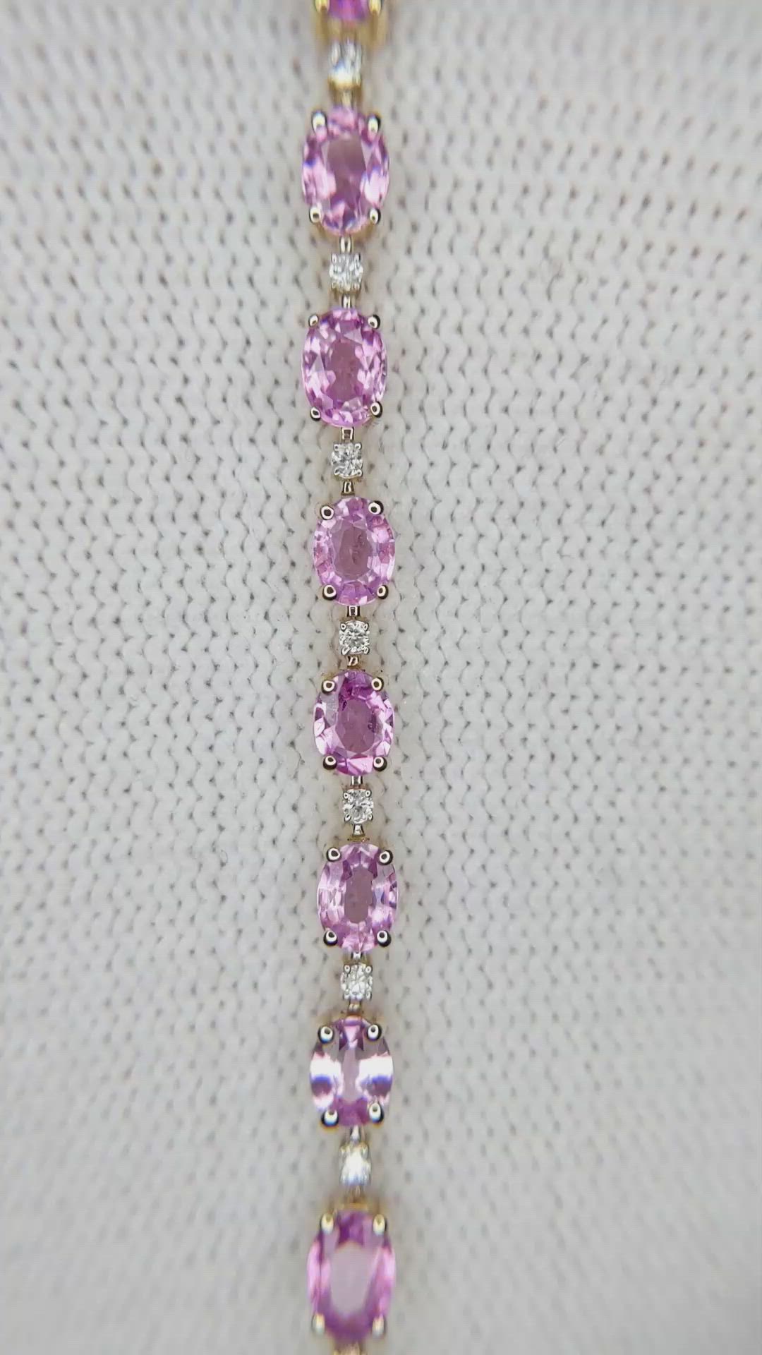 6.77&nbsp;Ct.Tw.Total Carat Weight Pink Sapphire and Natural Diamond Tennis/Line Bracelet, 14K Yellow Gold Size Video