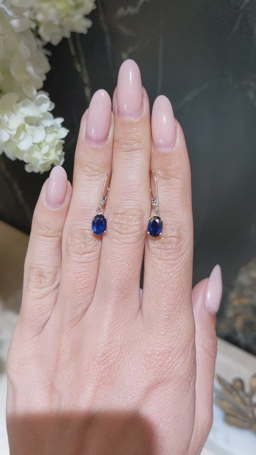 1.94&nbsp;Ct.Tw.Total Carat Weight Blue Sapphire Drops Earrings, 14K White Gold Size Video