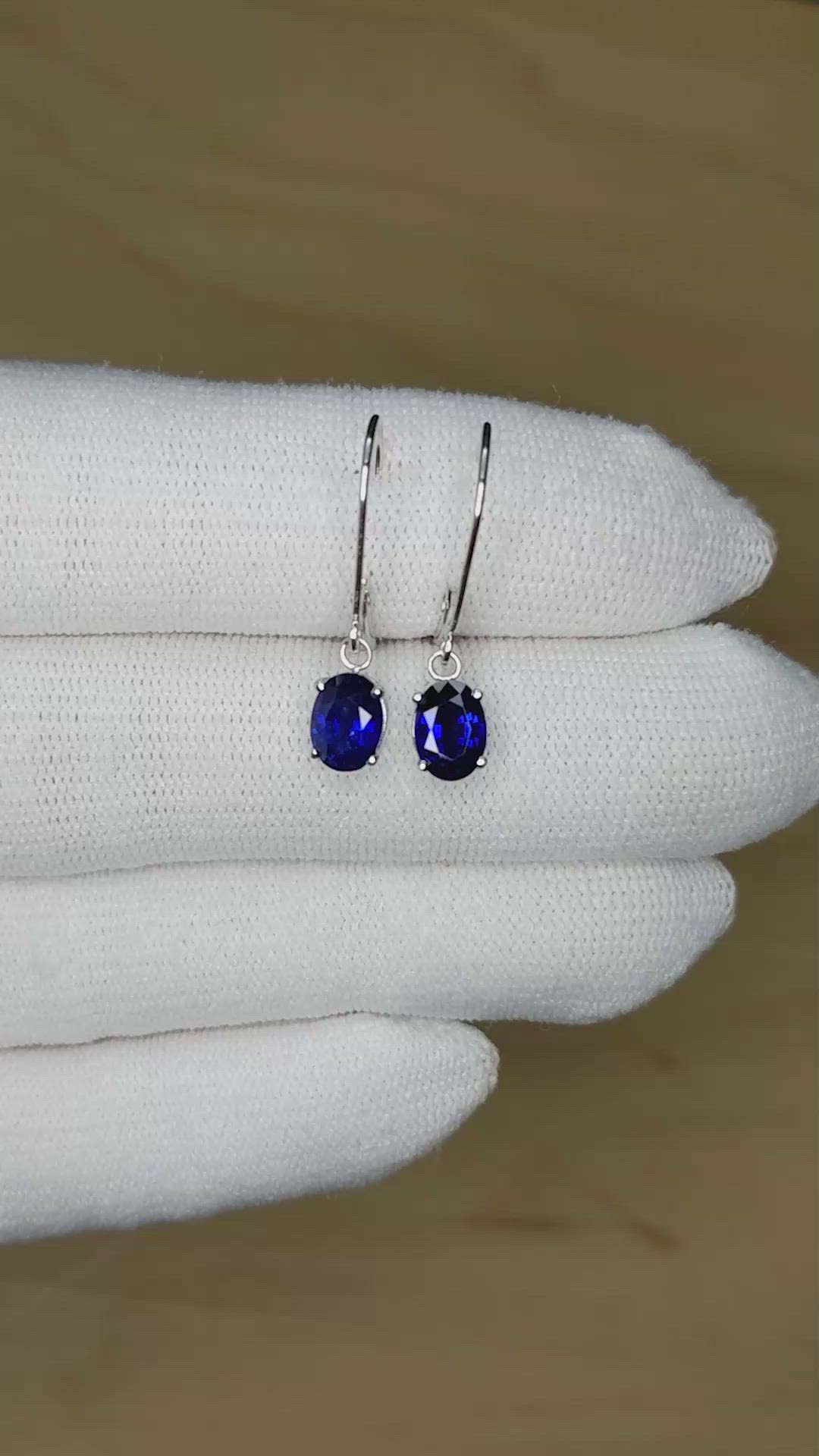 1.94&nbsp;Ct.Tw.Total Carat Weight Blue Sapphire Drops Earrings, 14K White Gold Size Video
