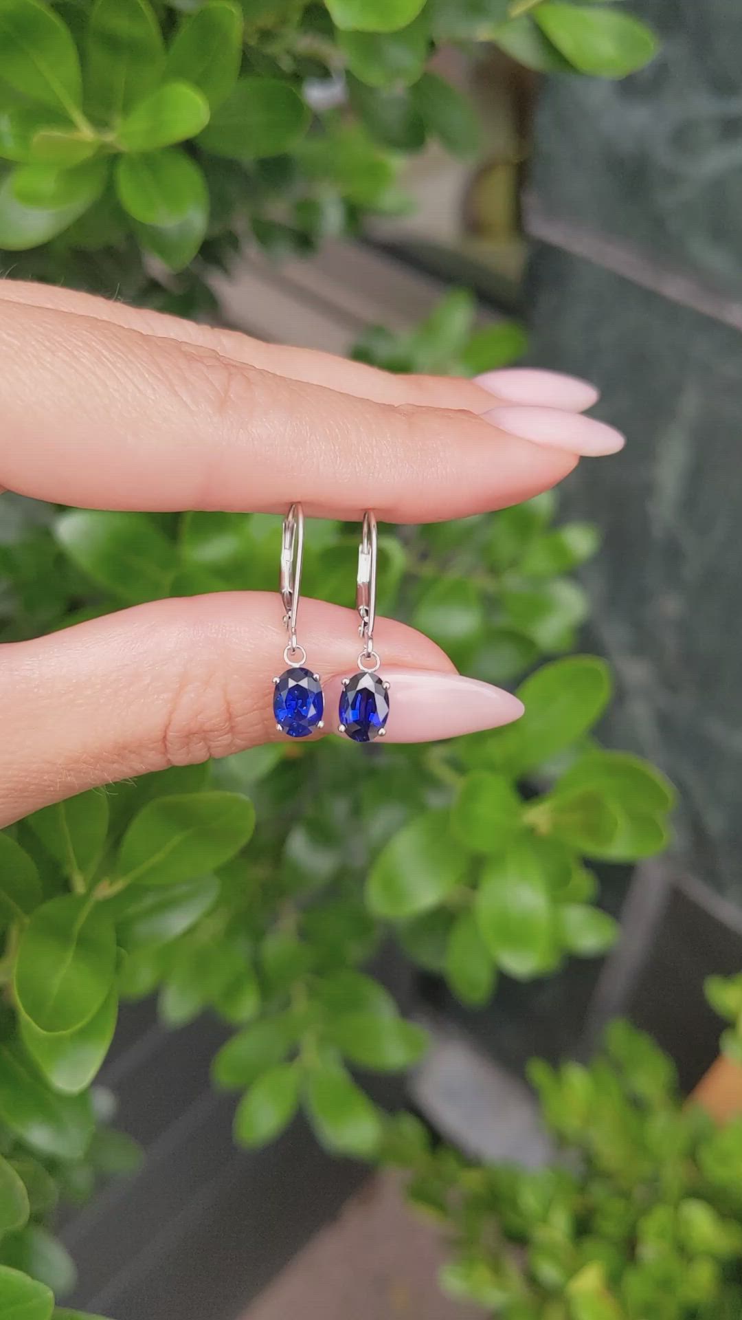 1.94&nbsp;Ct.Tw.Total Carat Weight Blue Sapphire Drops Earrings, 14K White Gold Size Video