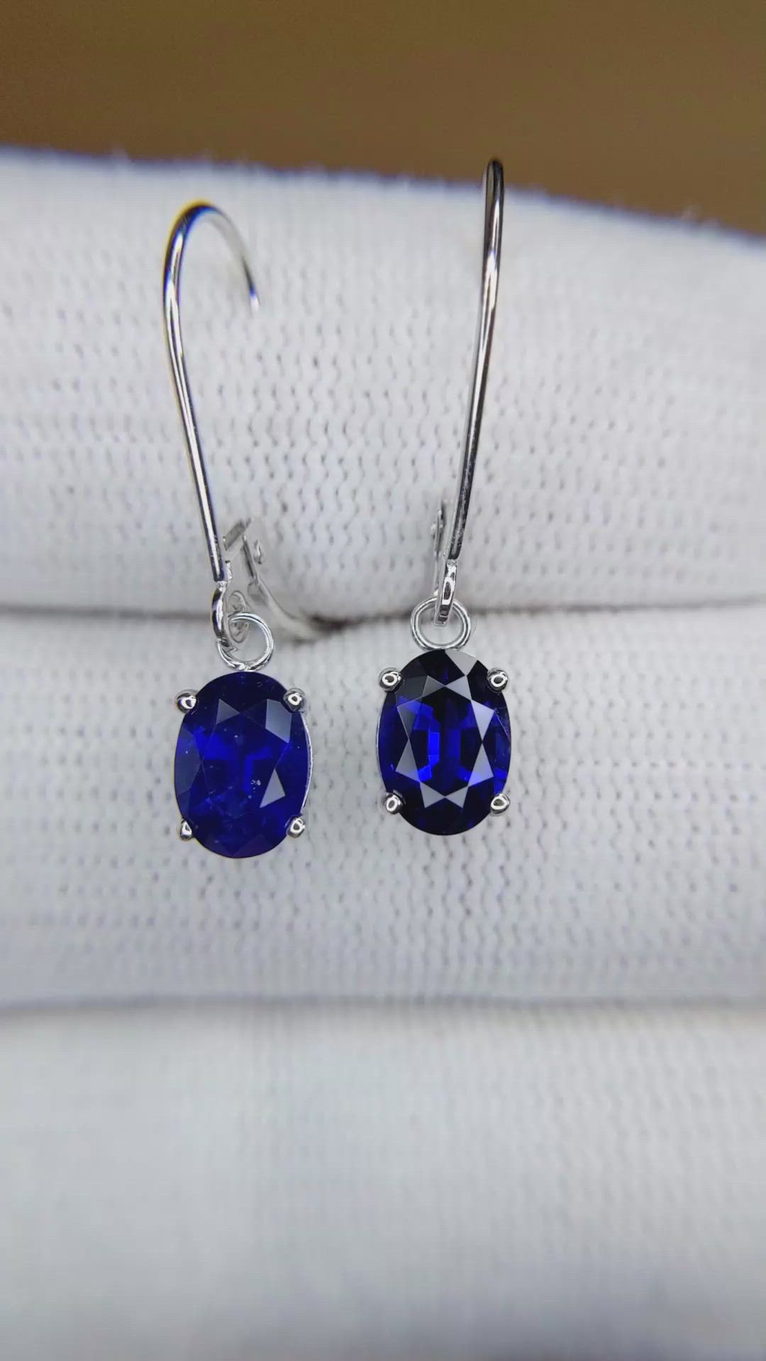 1.94&nbsp;Ct.Tw.Total Carat Weight Blue Sapphire Drops Earrings, 14K White Gold Size Video