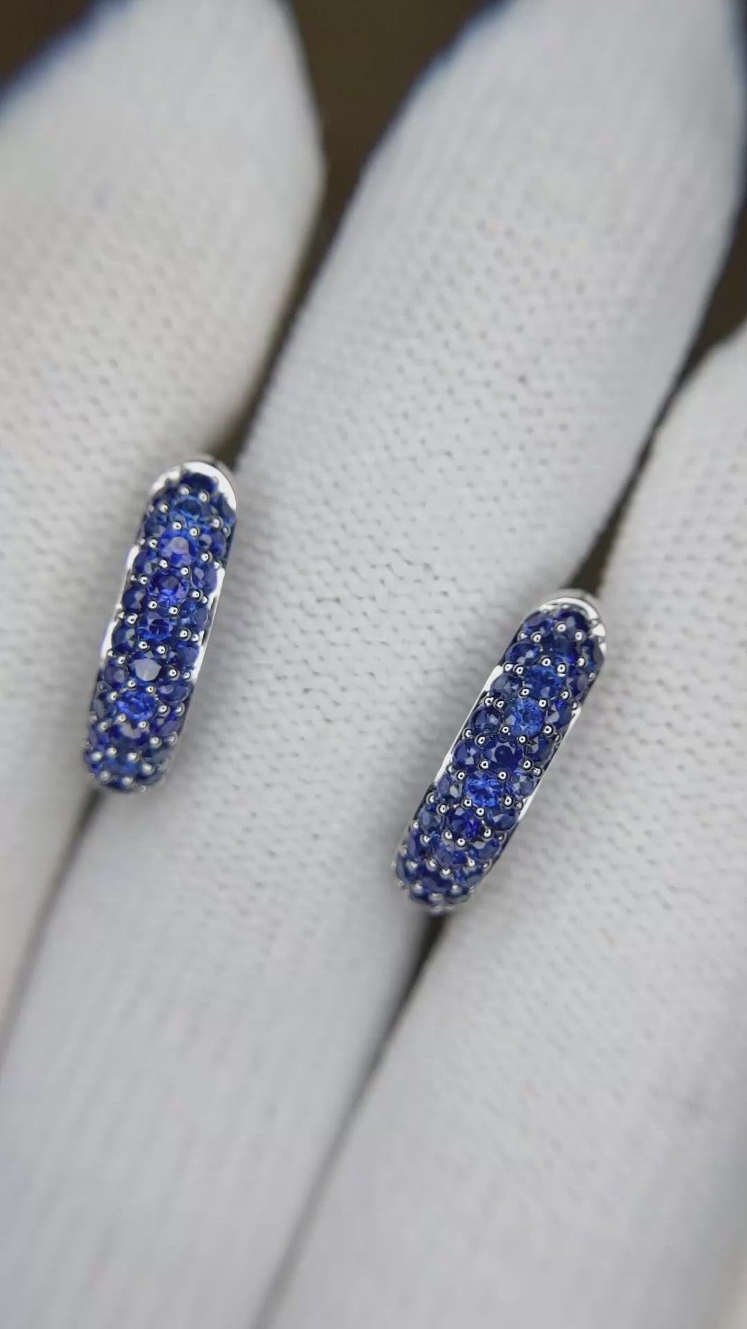 2.81&nbsp;Ct.Tw.Total Carat Weight Blue Sapphire Pave Earrings, 14K White Gold Size Video