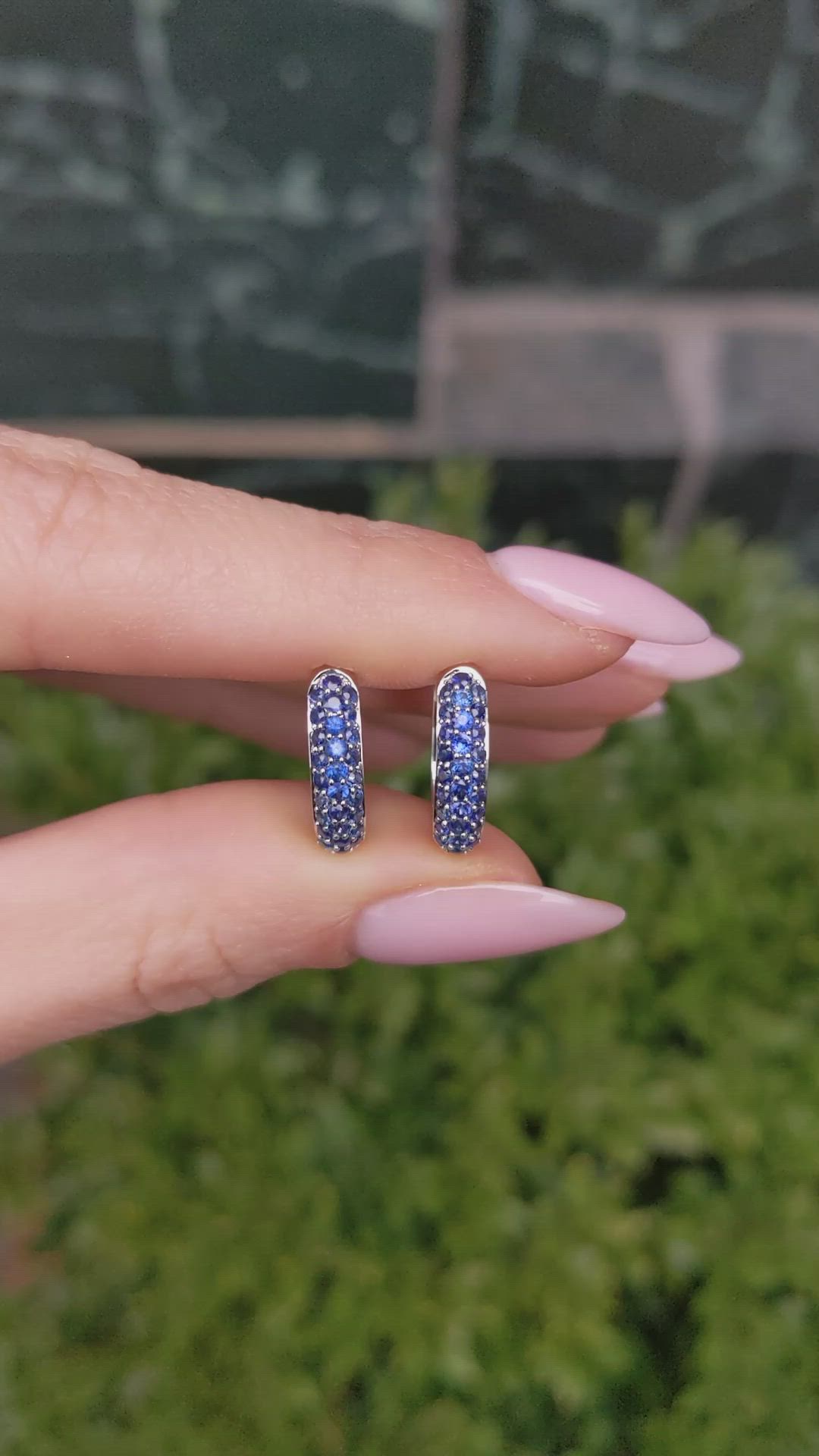 2.81&nbsp;Ct.Tw.Total Carat Weight Blue Sapphire Pave Earrings, 14K White Gold Size Video